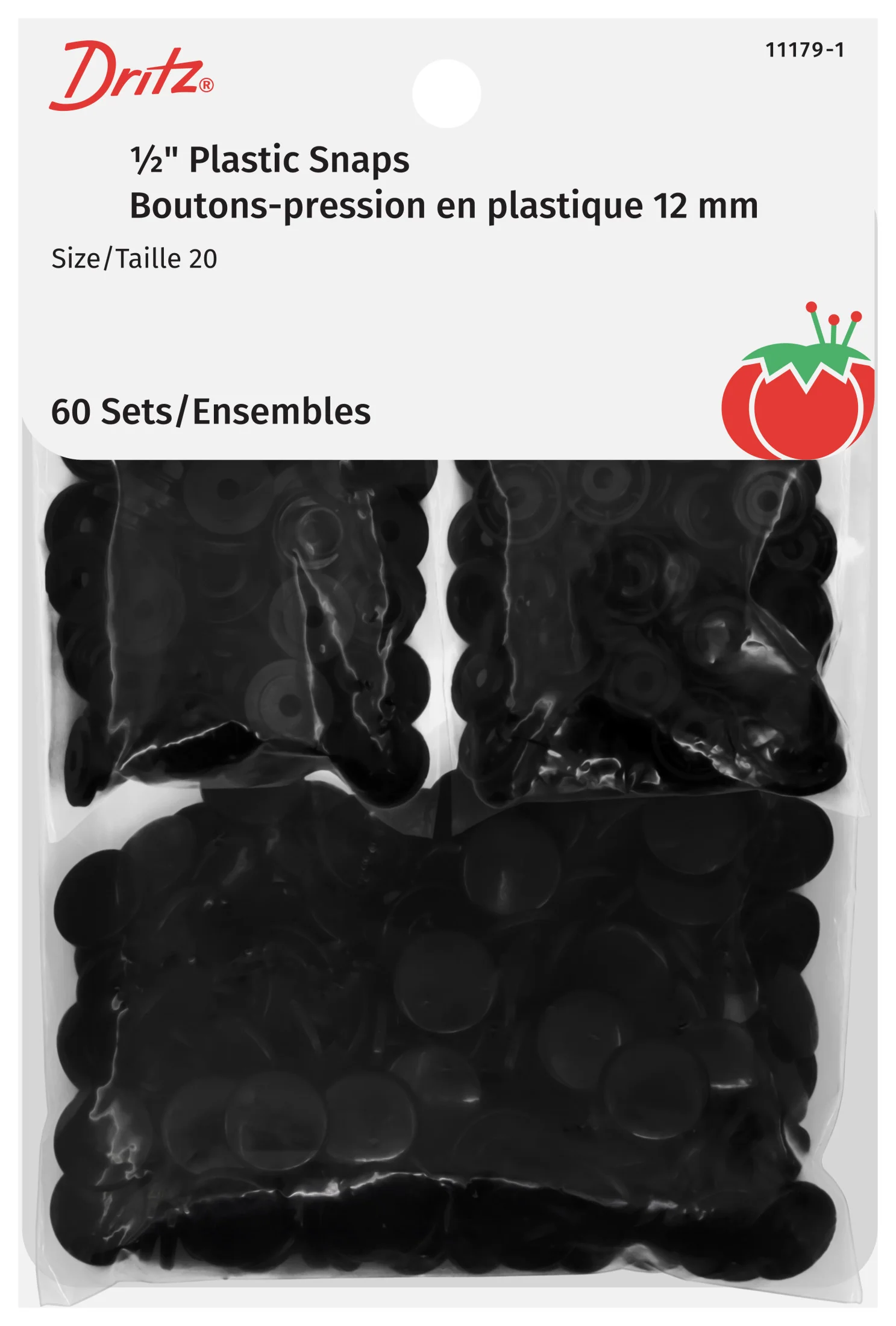 1/2" Plastic Snaps, Black, 60 Sets