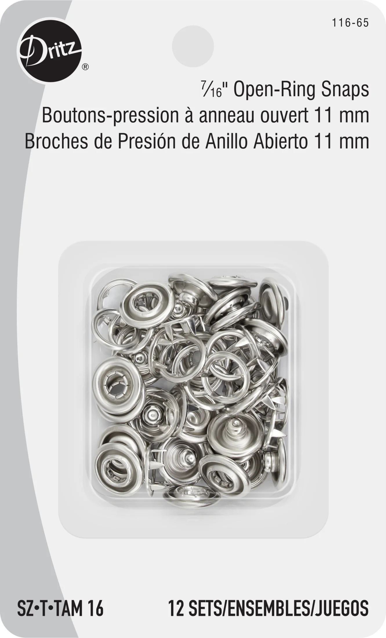 7/16" Snap Fasteners, 12 Sets, Nickel