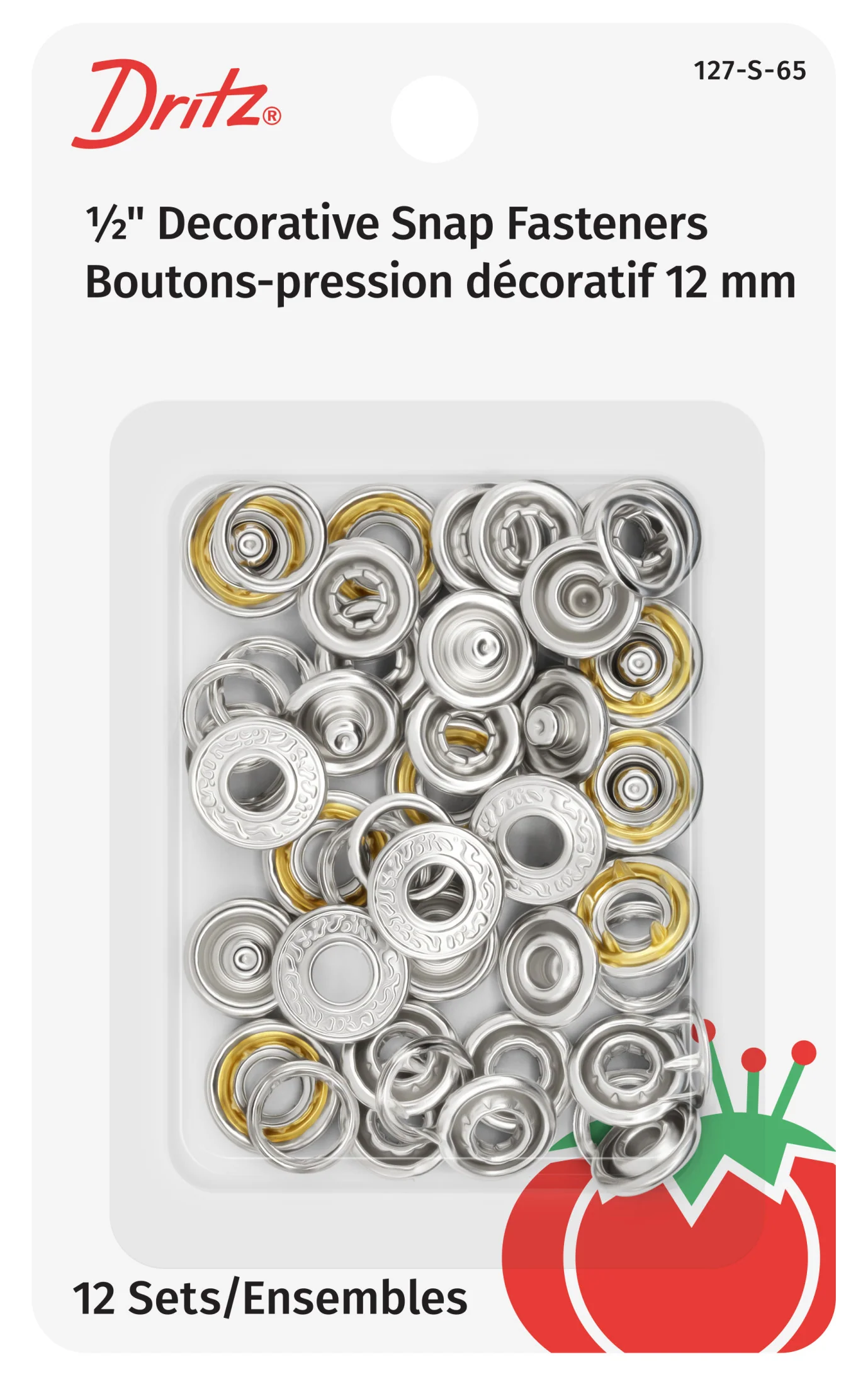 Decorative Snap Fasteners, 12 Sets, Nickel
