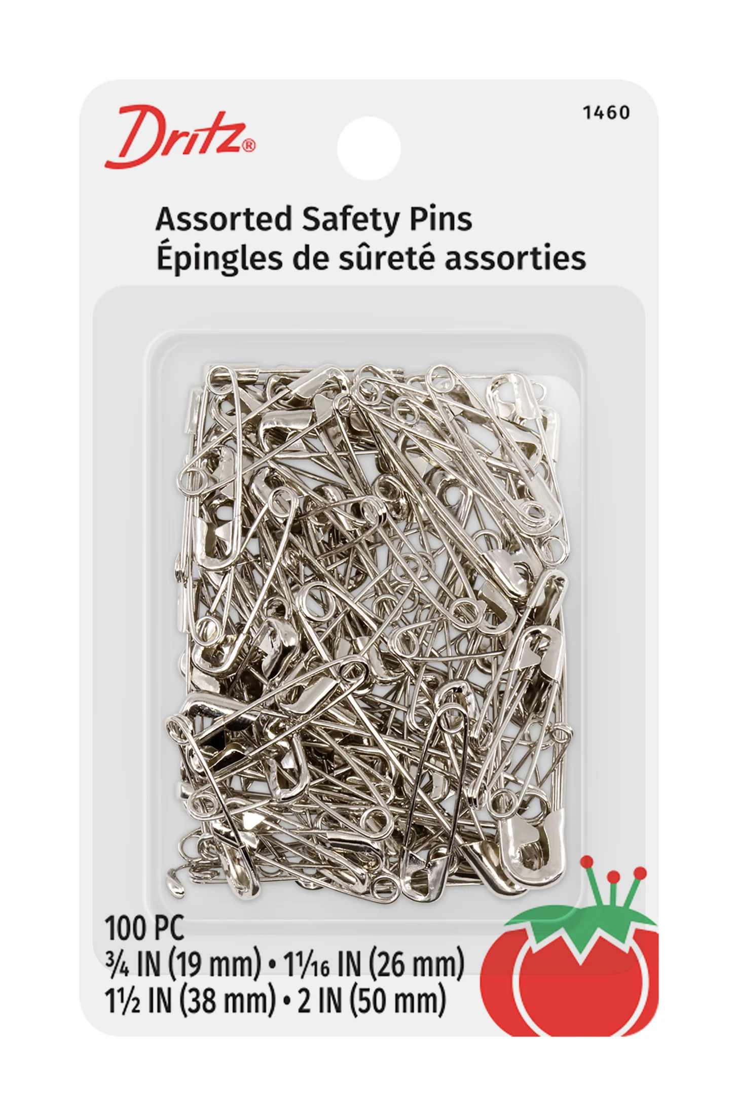 Safety Pins, Assorted Sizes, Nickel, 100 pc