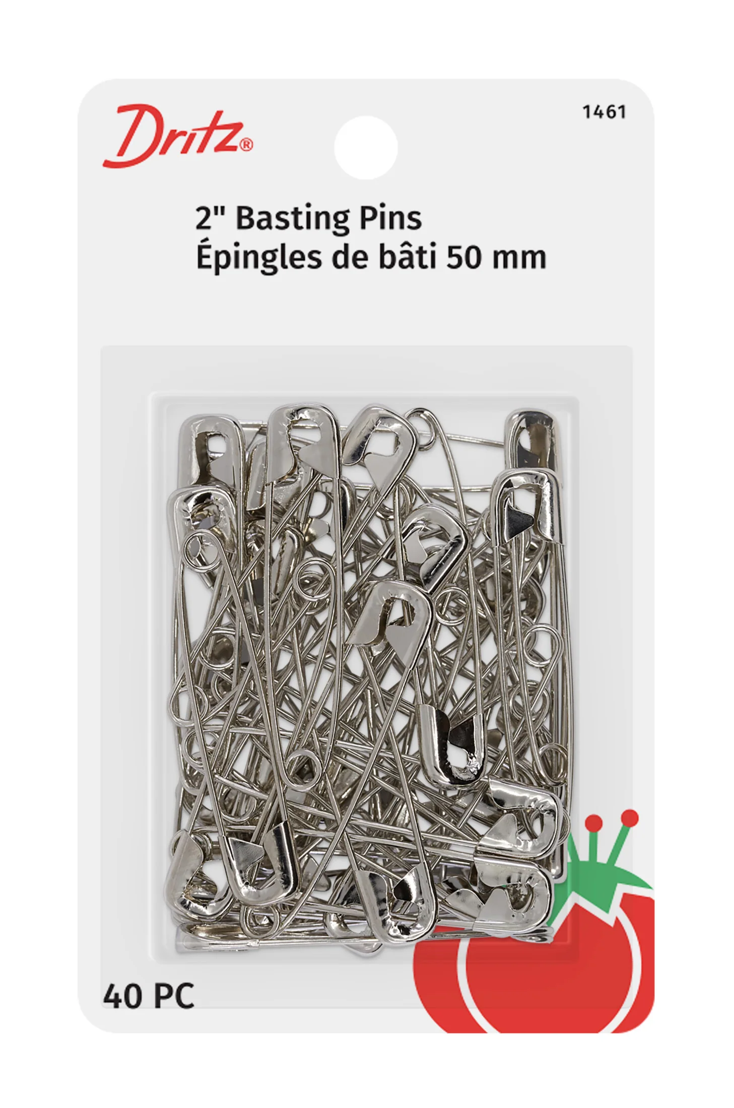 2" Quilters Safety Pins, Nickel, 40 pc