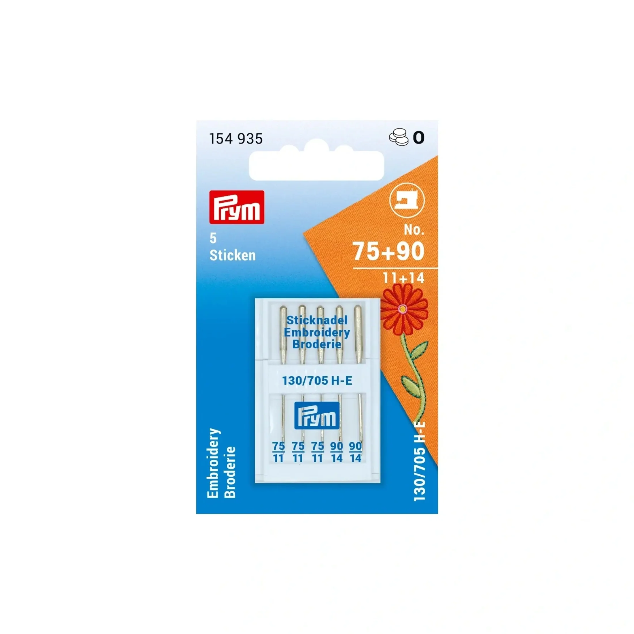 Embroidery Sewing Machine Needles, Sizes 11 & 14 (No. 75 + 90), 5 PC