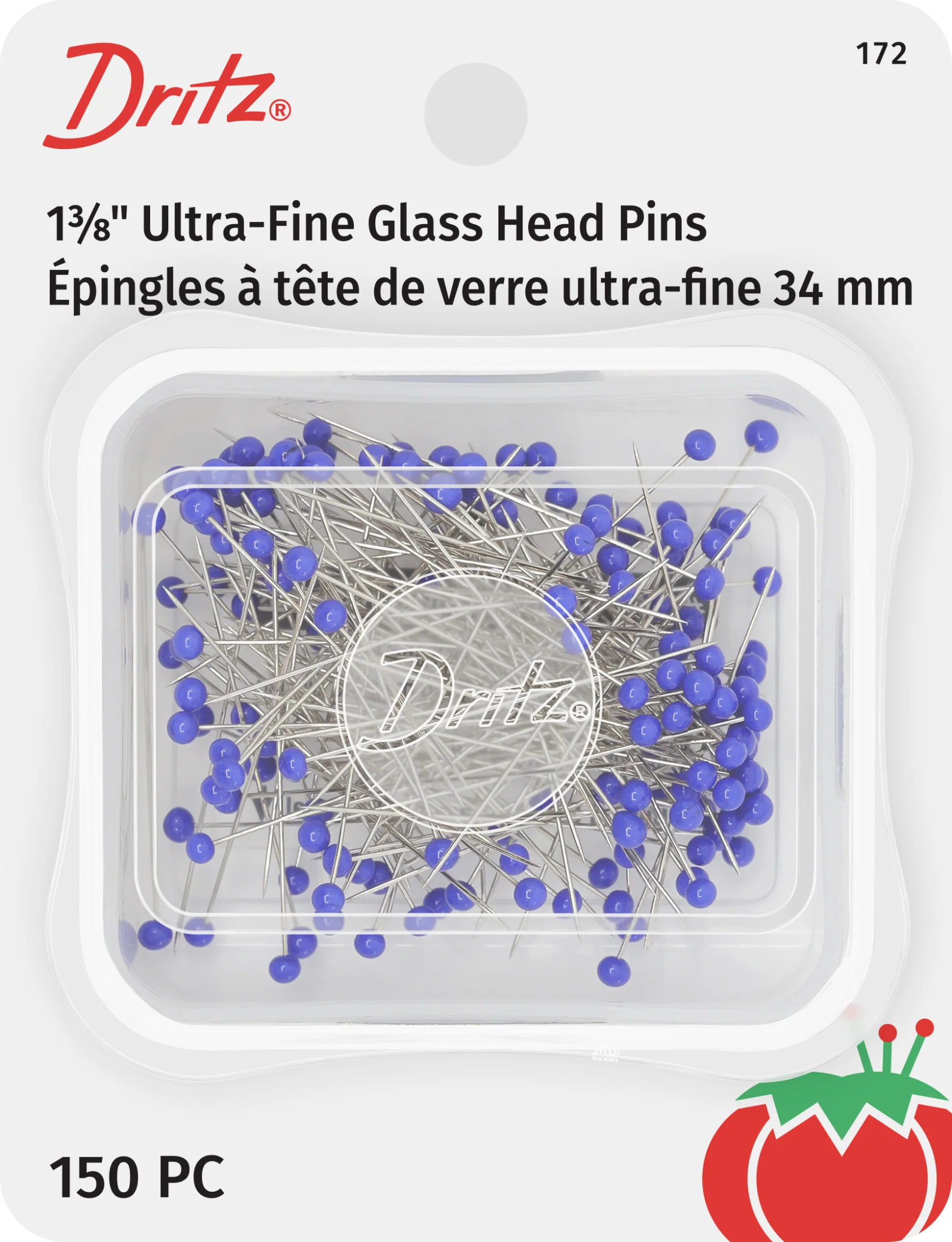 1-3/8" Ultra-Fine Glass Head Pins, Blue, 150 pc