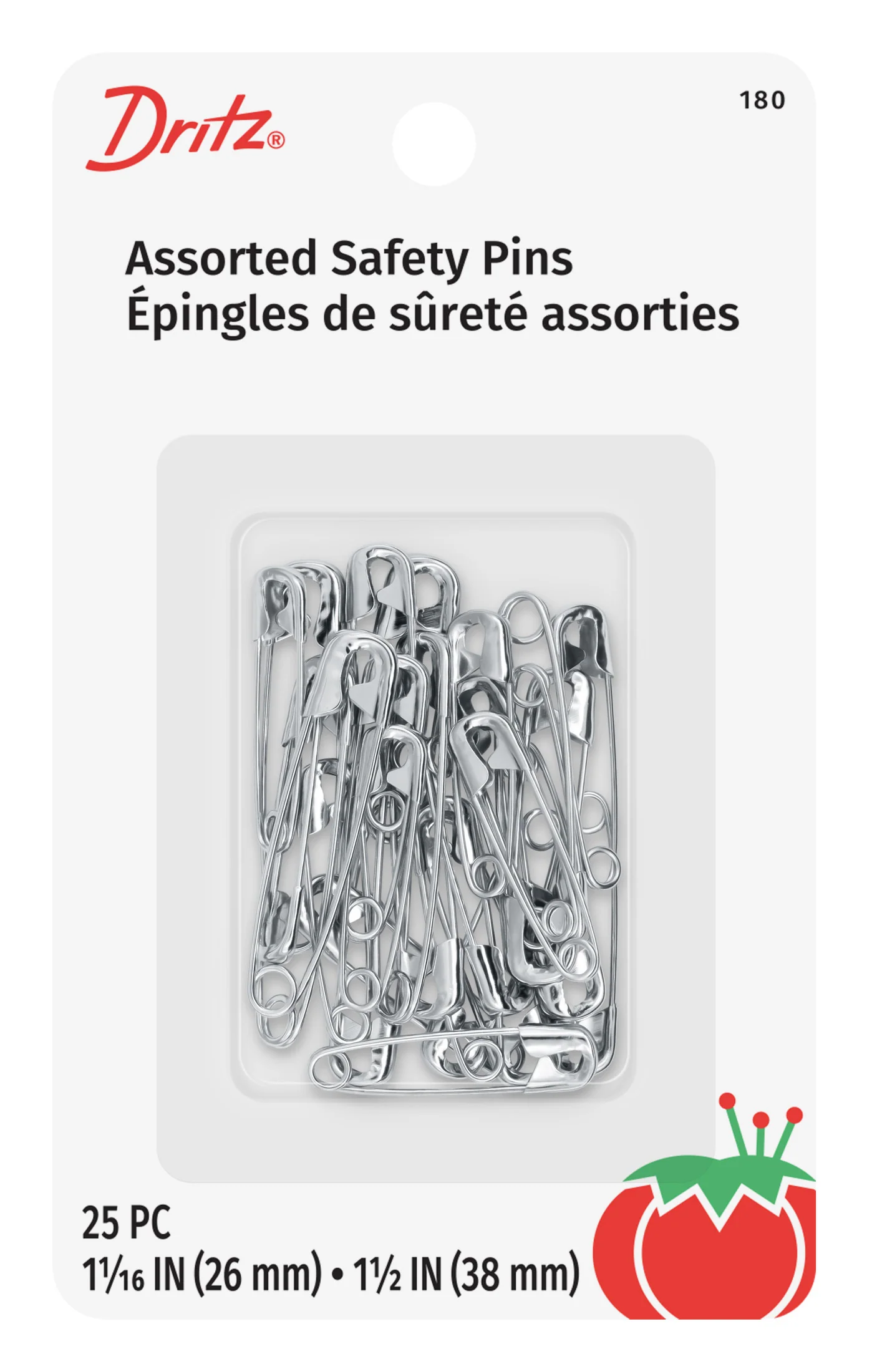 Safety Pins, Assorted Sizes, Nickel, 25 pc