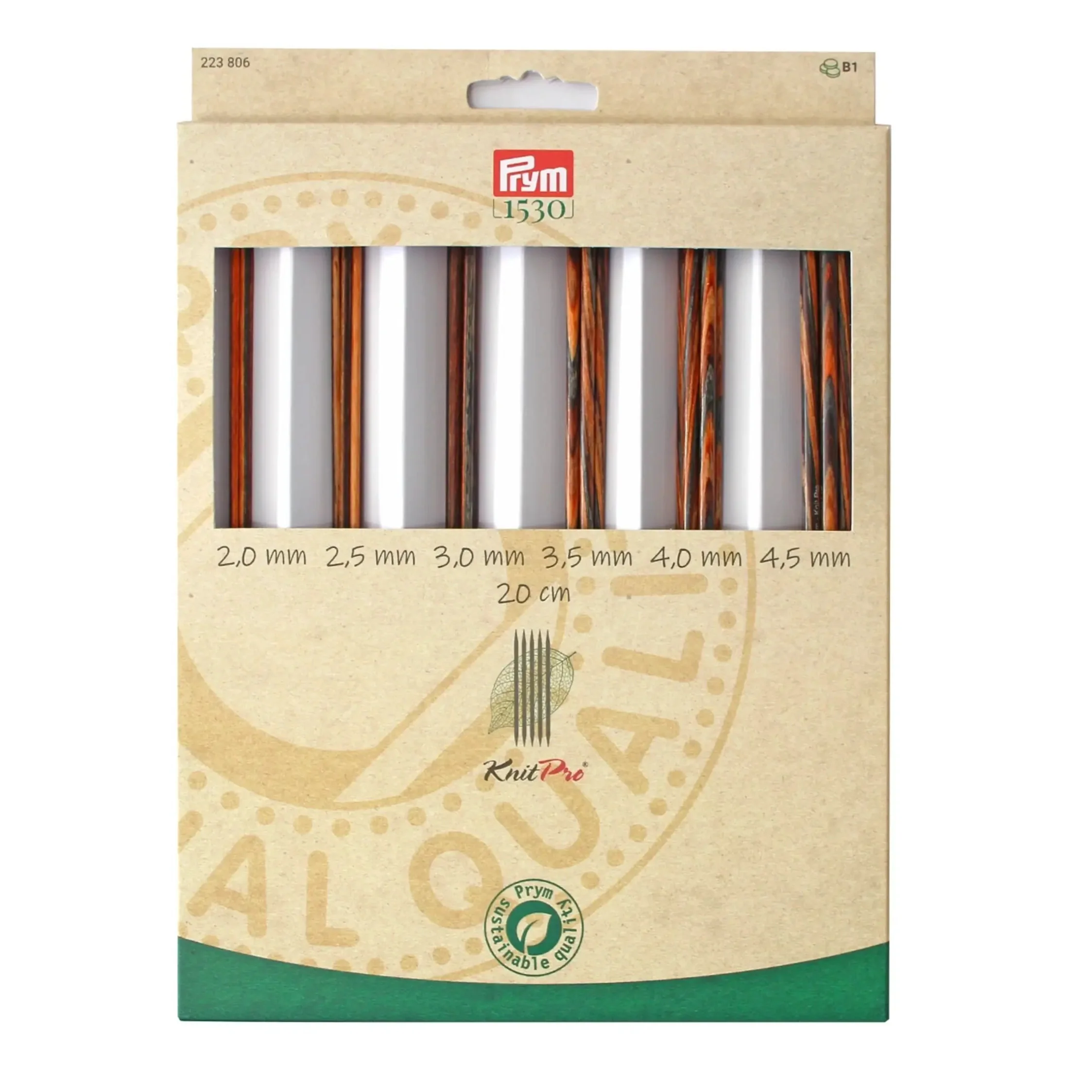 Double-Pointed Knitting Needles Set, Natural, 2-4.5mm