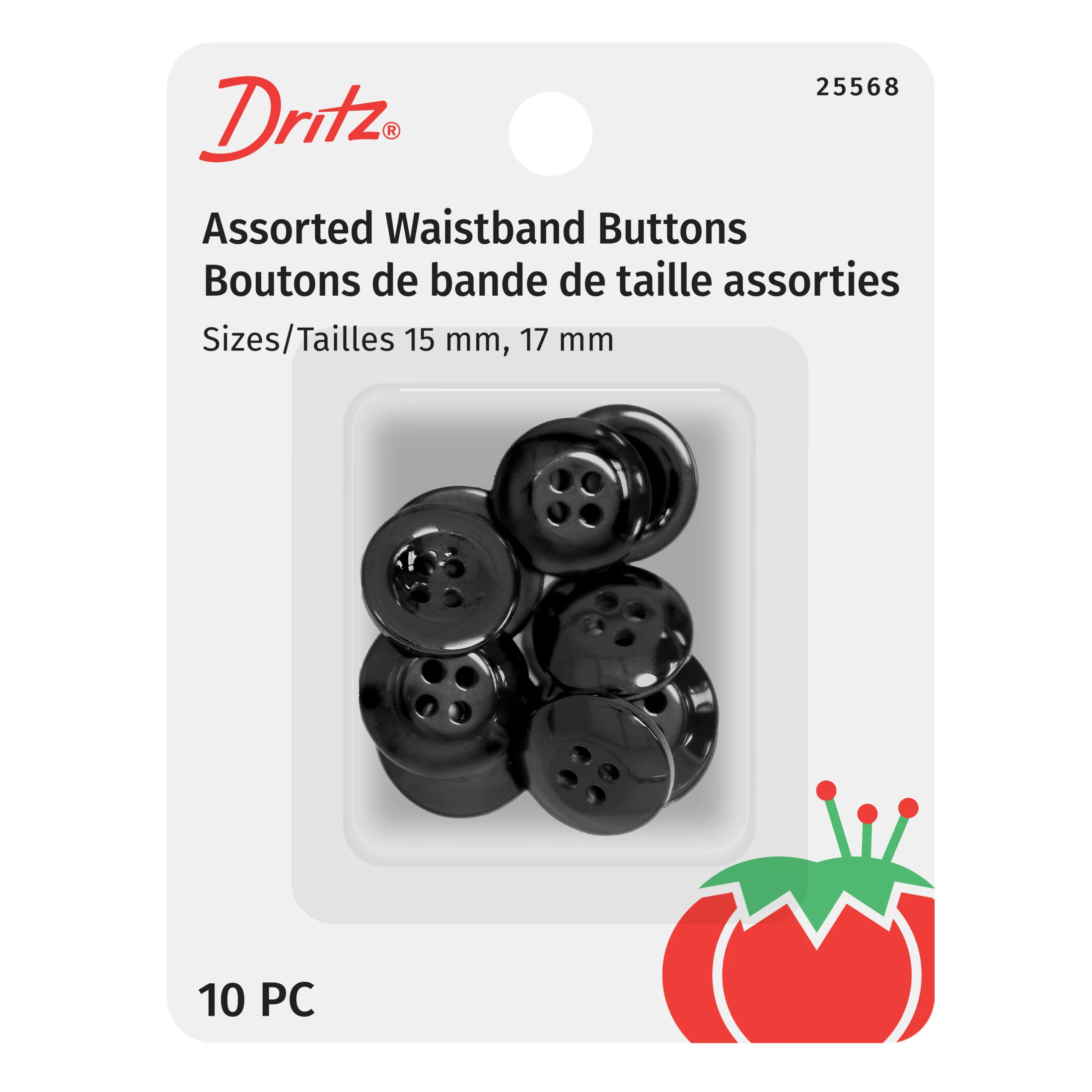 Waistband Buttons, Black, 15 &17mm, 10 PC