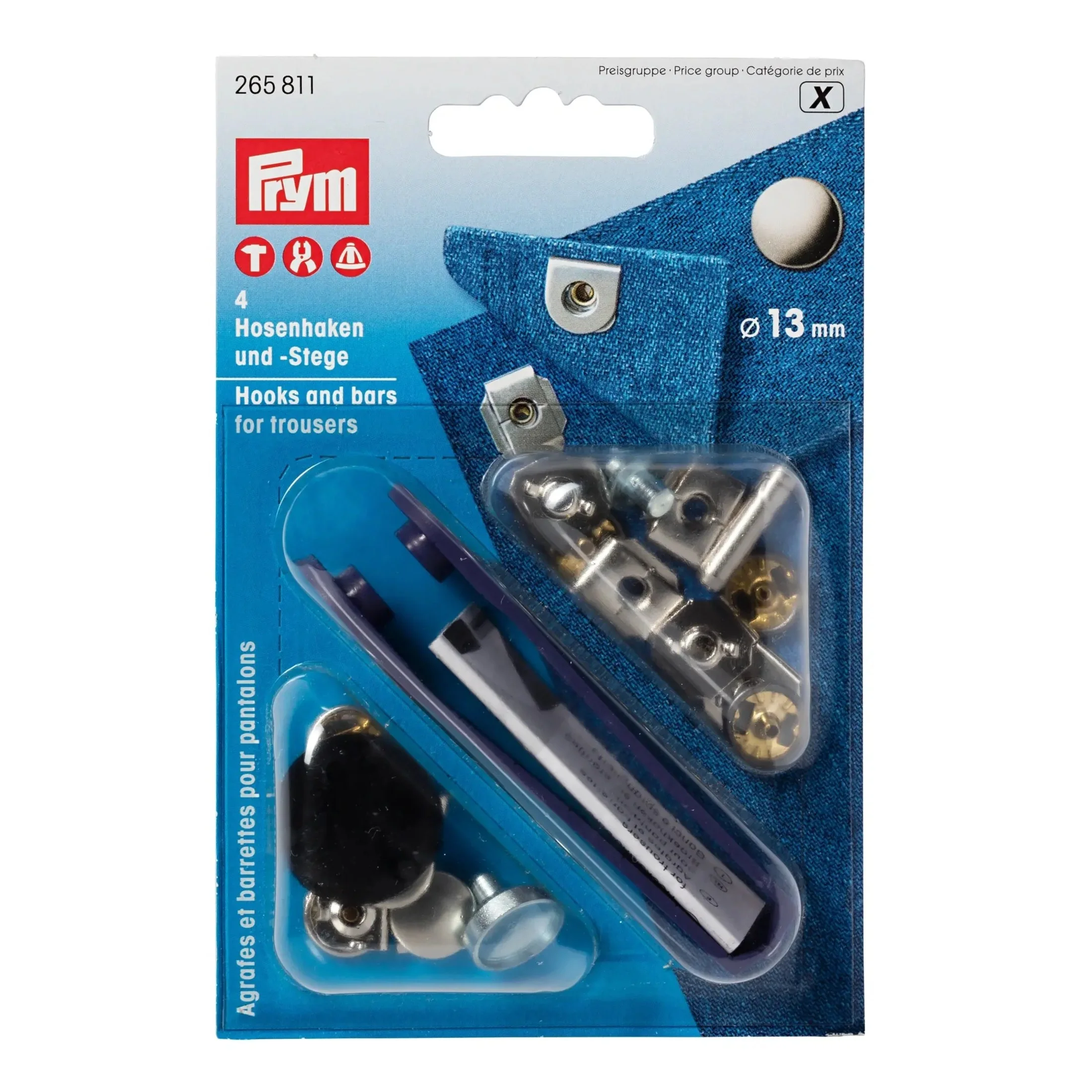 Hooks & bars for trousers 13 mm brass 4 pcs