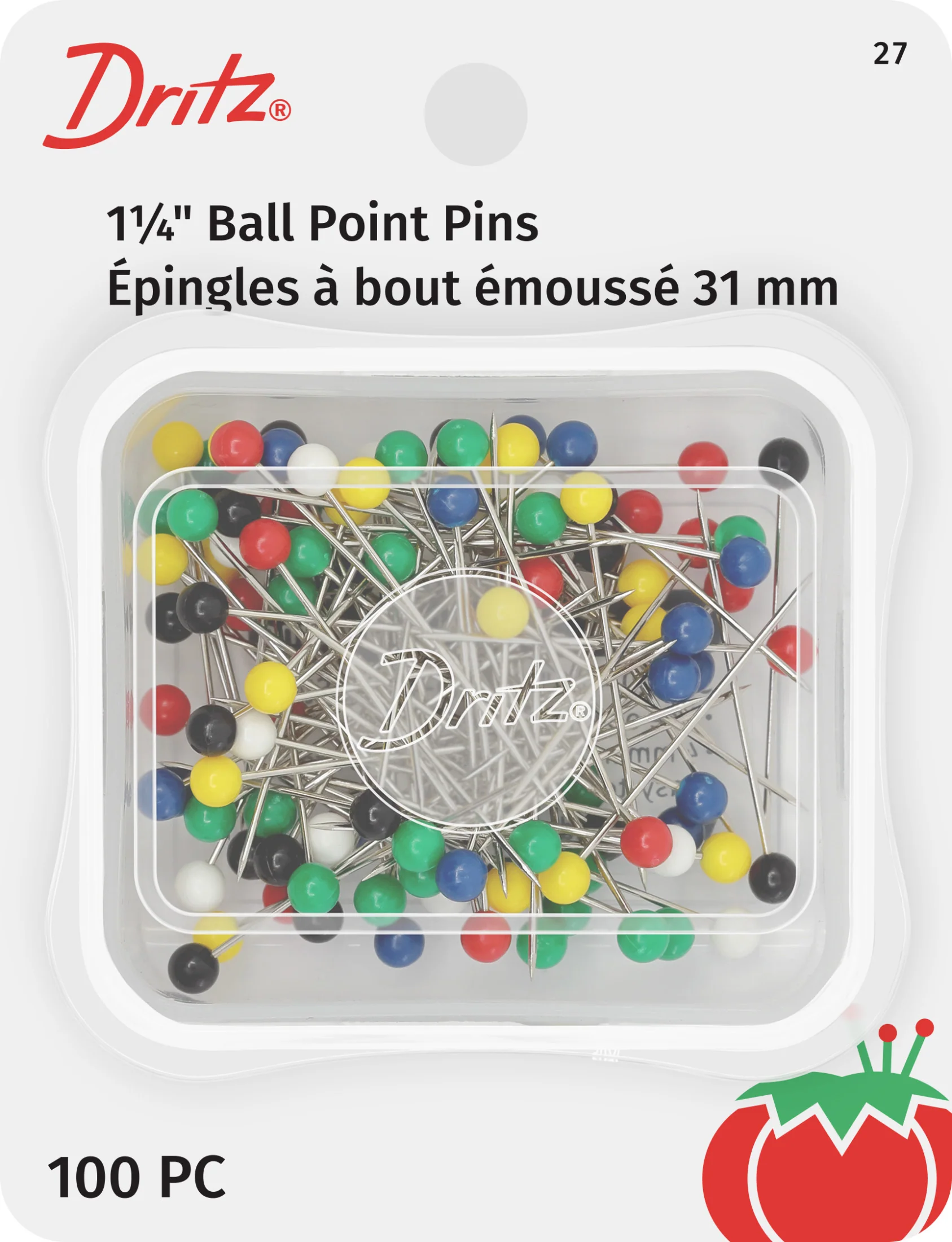 1-1/4" Ball Point Pins, Assorted, 100 pc