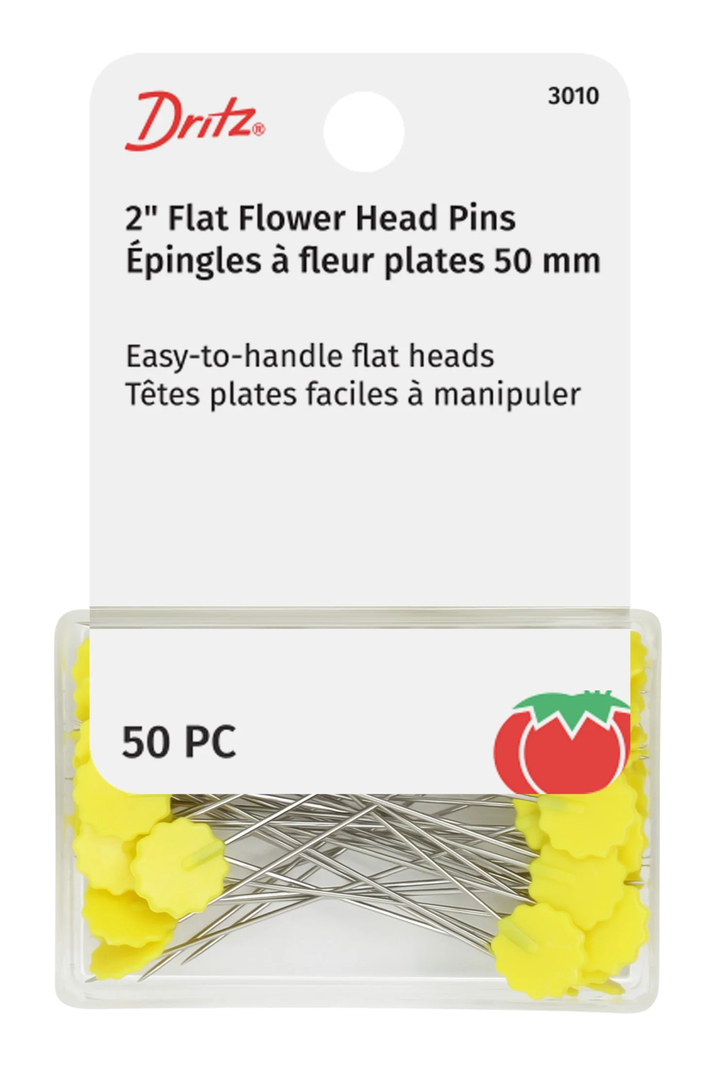2" Flat Flower Pins, Yellow, 50 pc