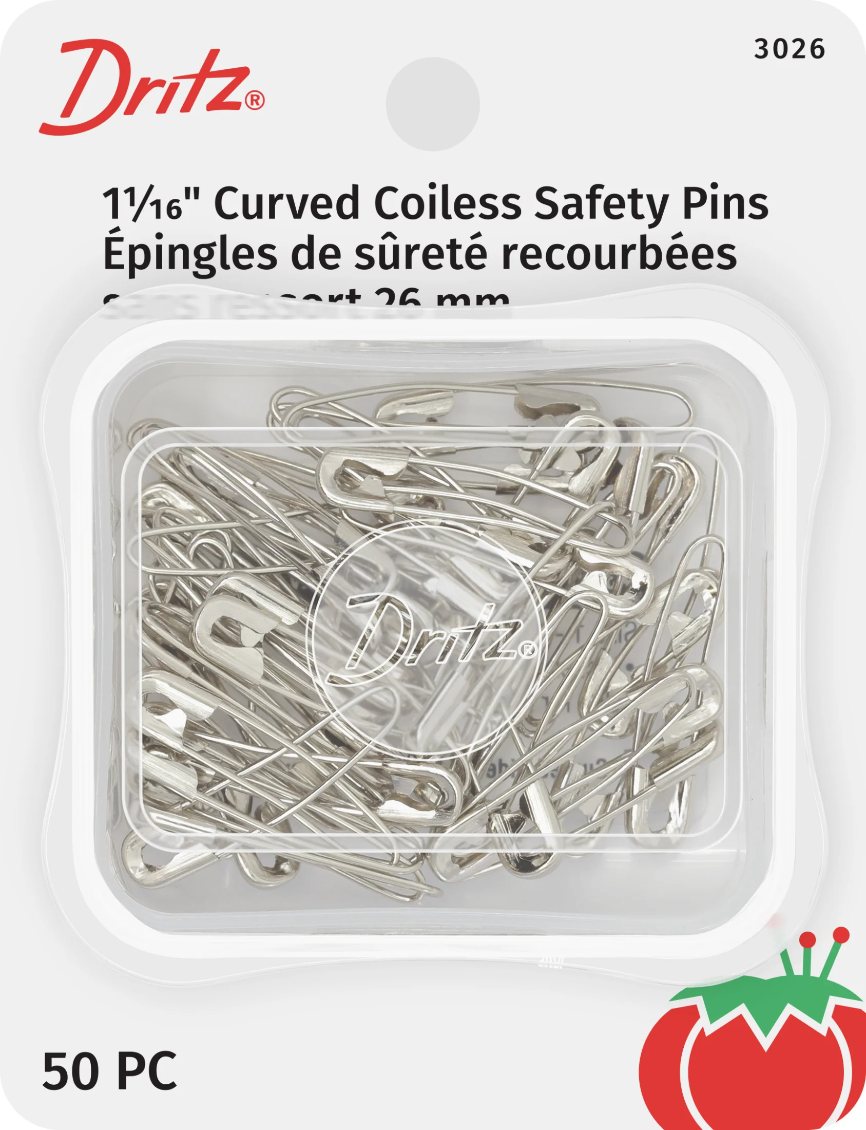 1-1/16" Curved Coiless Safety Pins, 50 pc
