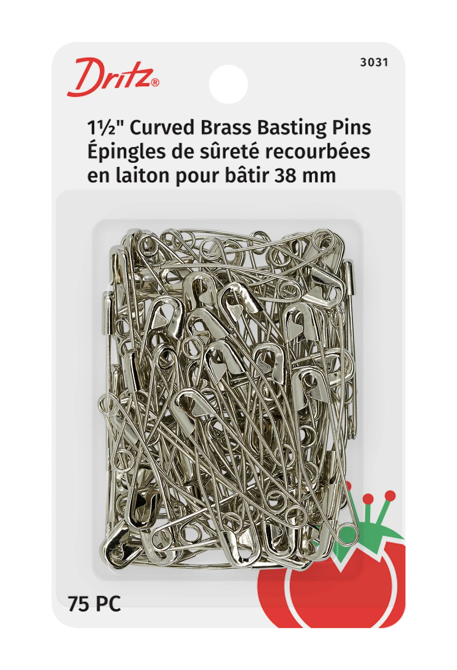 1-1/2" Curved Basting Pins, Nickel, 75 pc