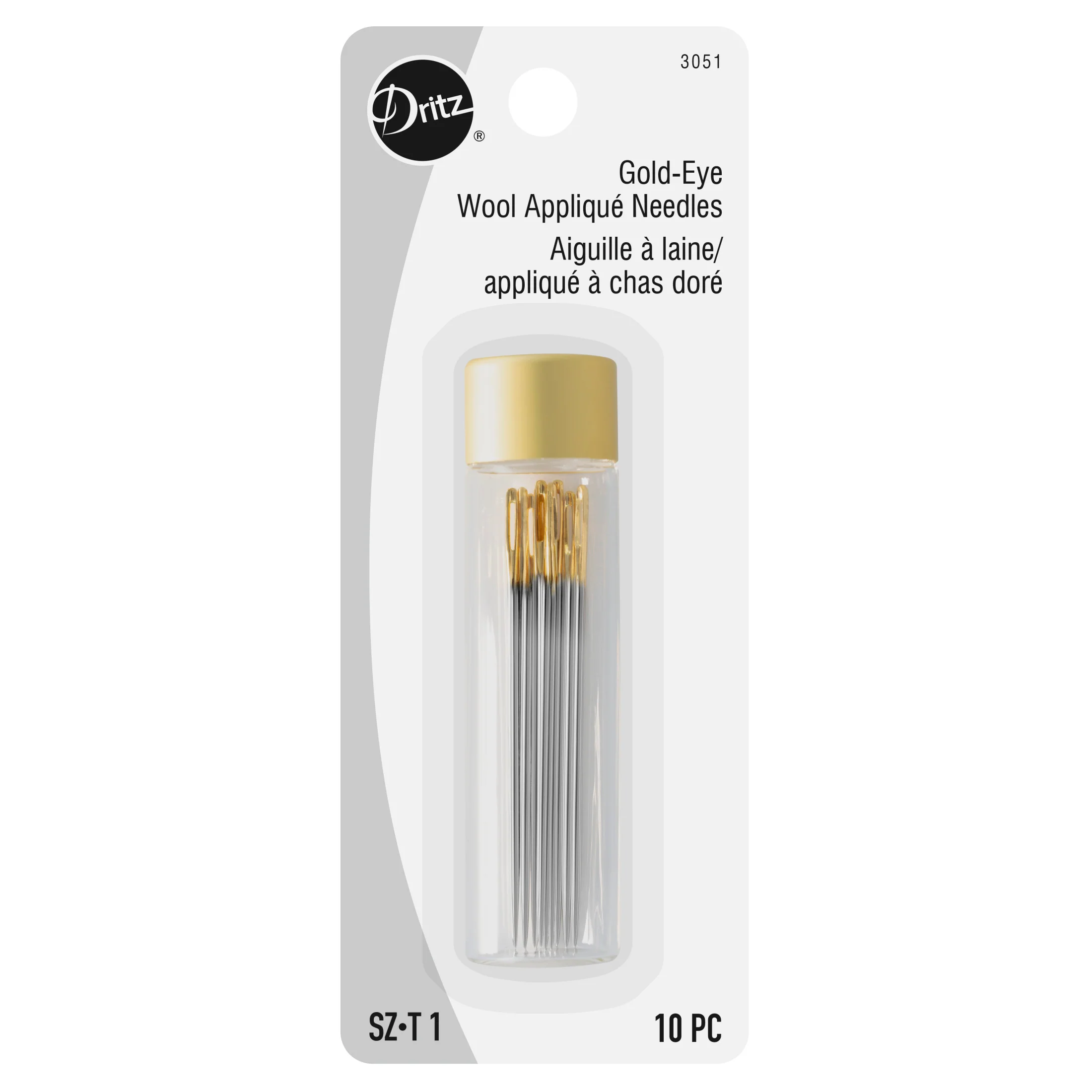 Gold-Eye Wool Appliqué Needles, Size 1, 10 pc
