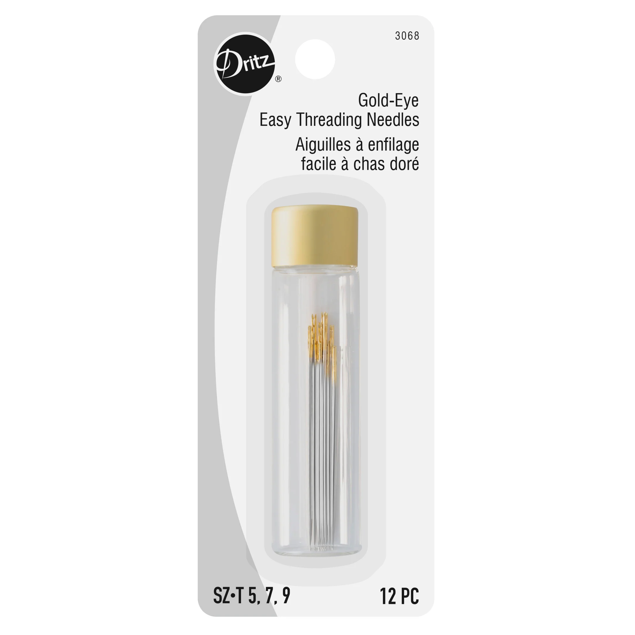Gold-Eye Easy Threading Needles, Sizes 5/7/9, 12 pc