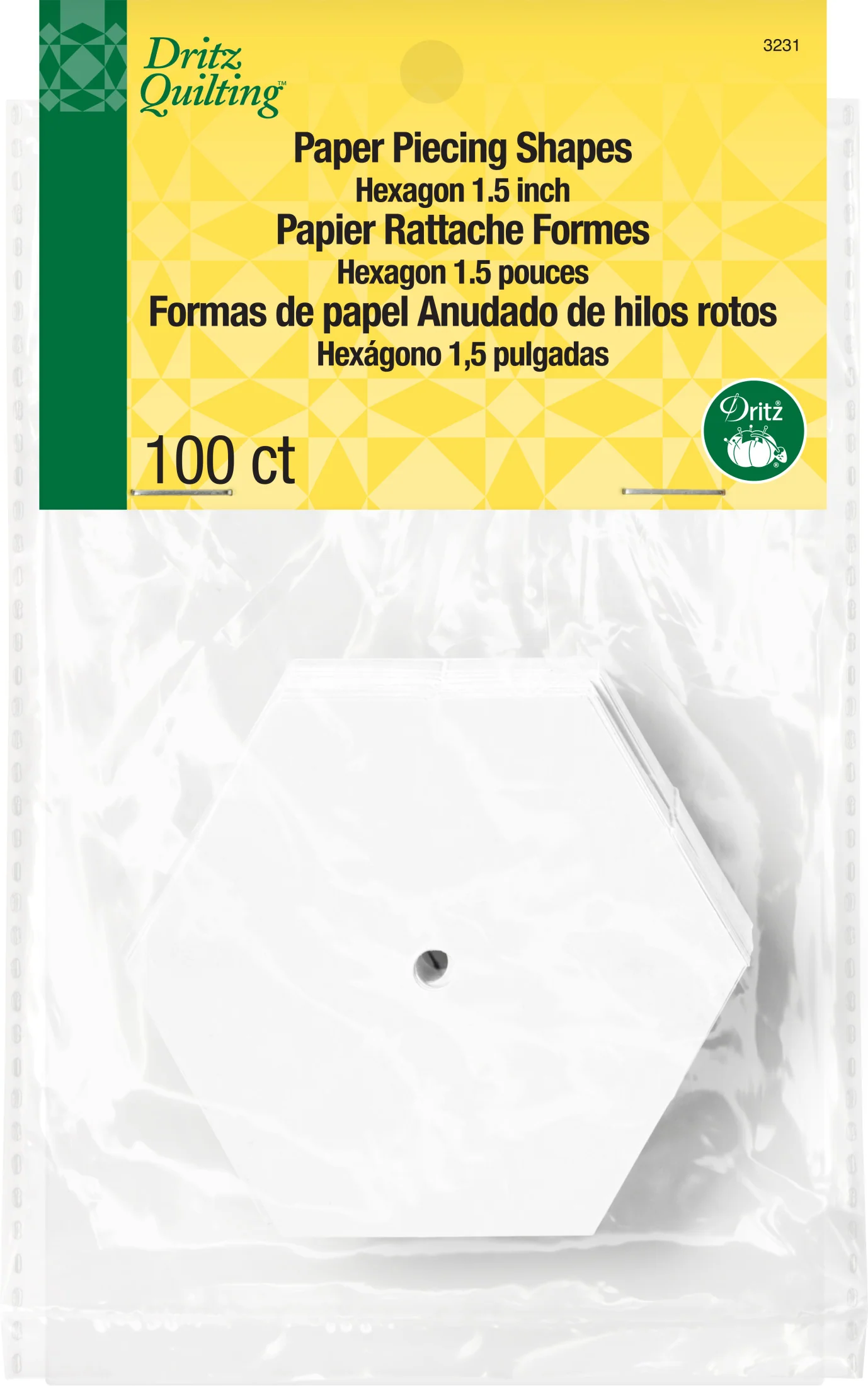 1-1/2" Hexagon Paper Piecing Shapes, 100 pc