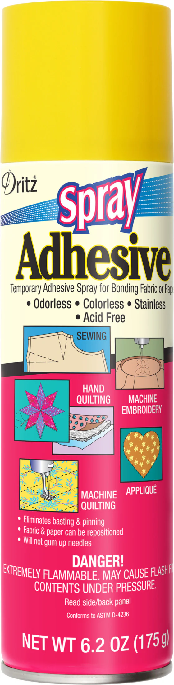Temporary Spray Adhesive for Bonding Fabric or Paper, Clear, 6.2 oz.