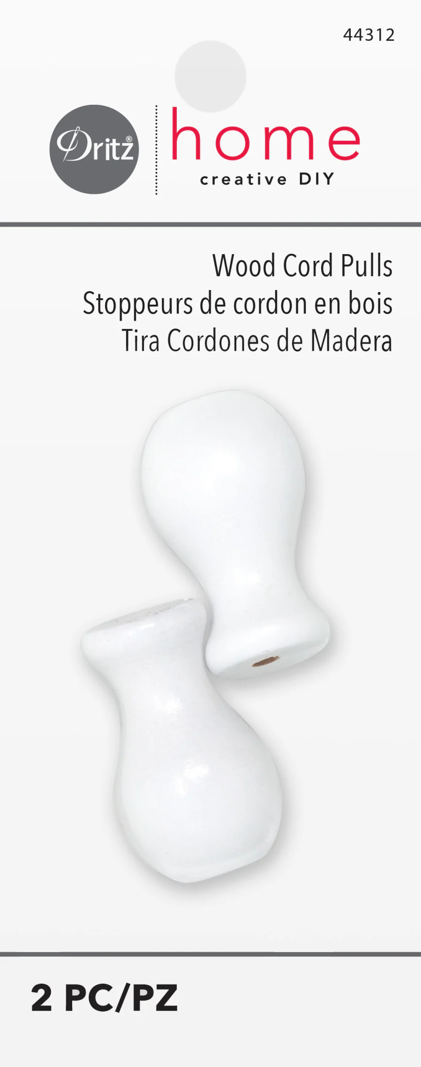 Wood Cord Pulls, White, 2 pc