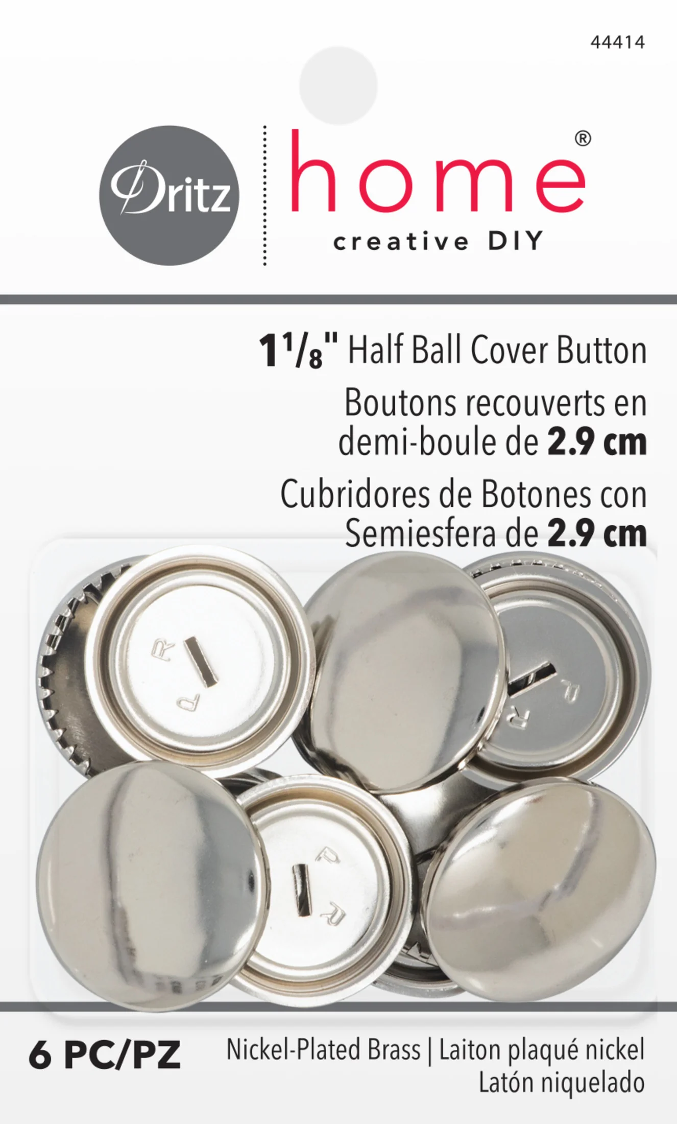1-1/8" Half Ball Cover Buttons, Nickel, 6 pc