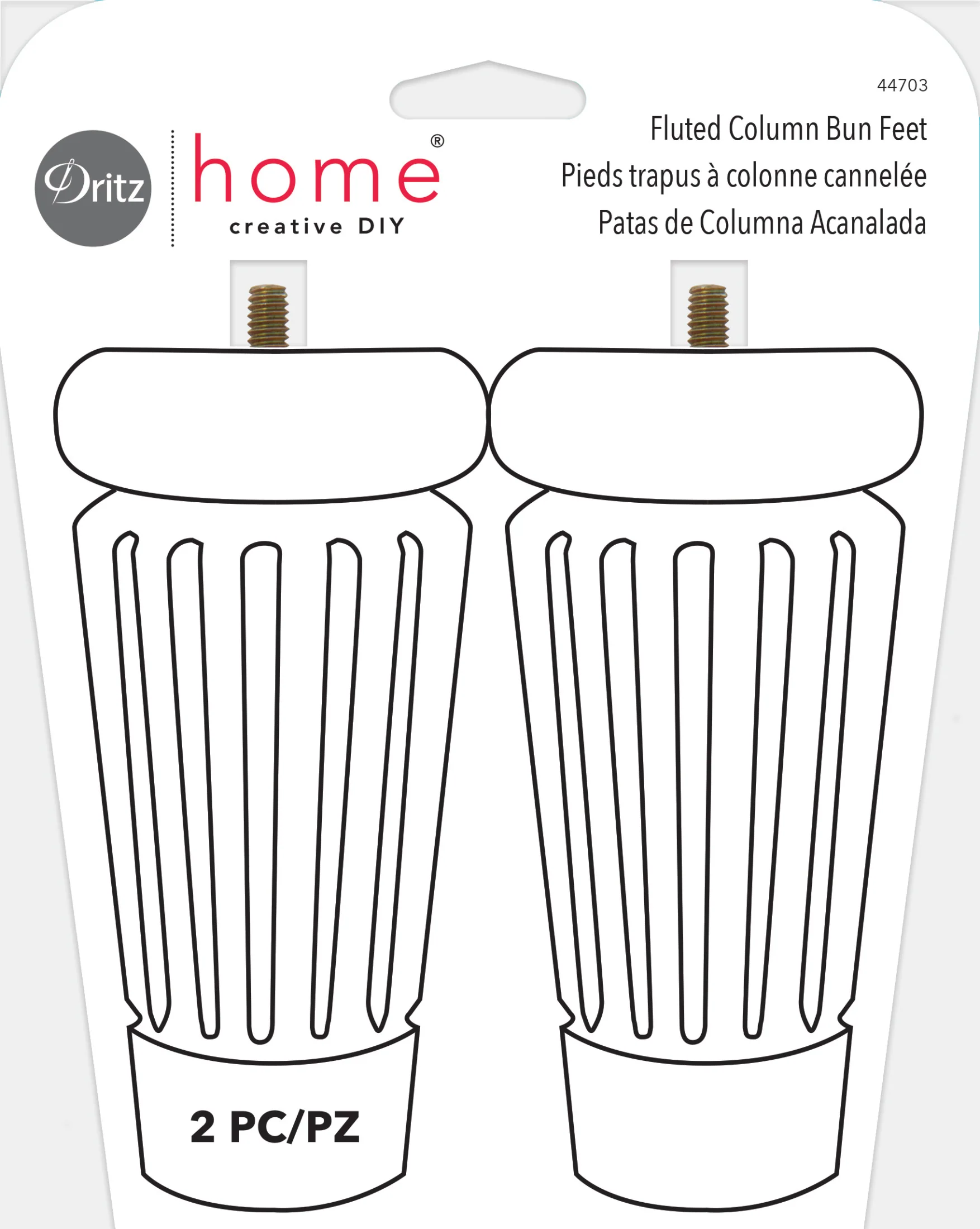 Fluted Column Bun Feet, Natural, 2 pc