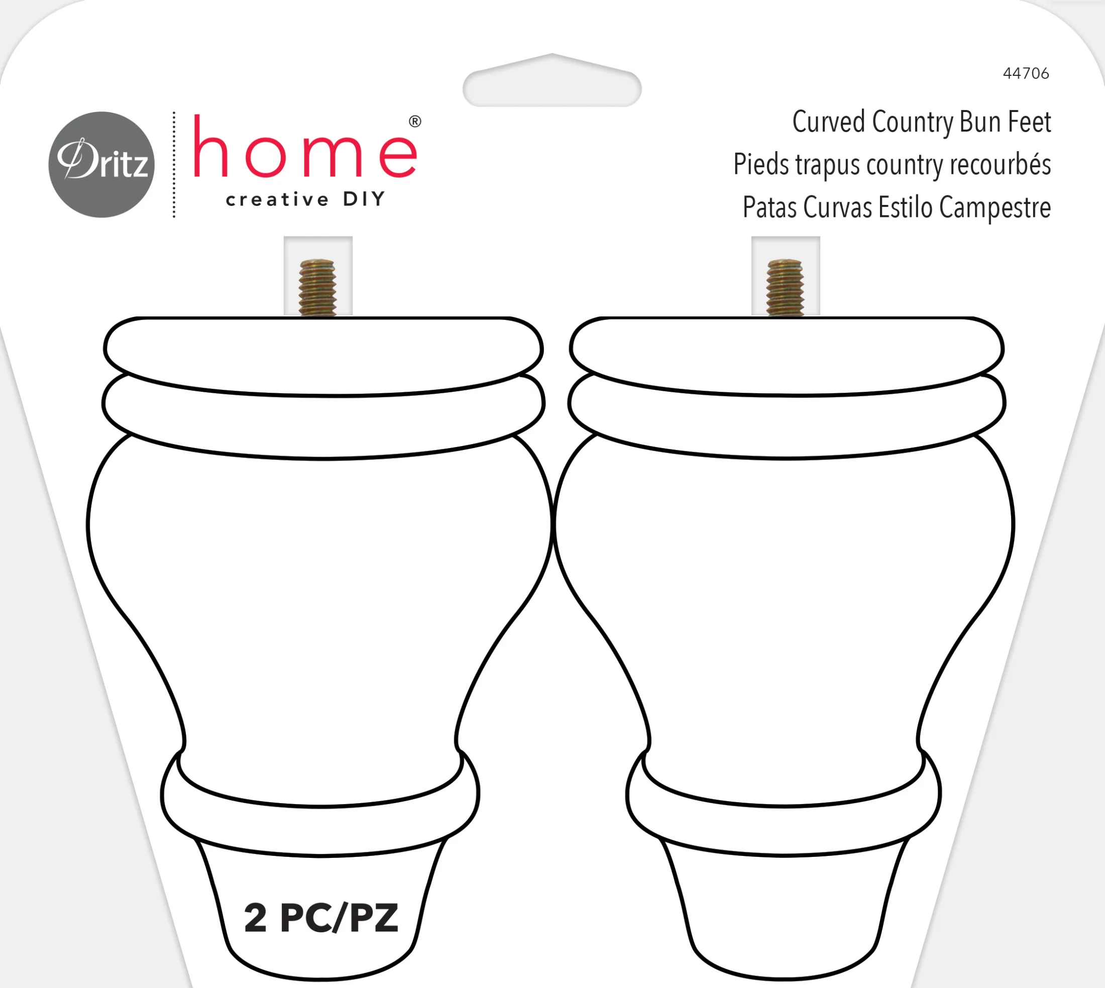 Curved Country Bun Feet, Natural, 2 pc