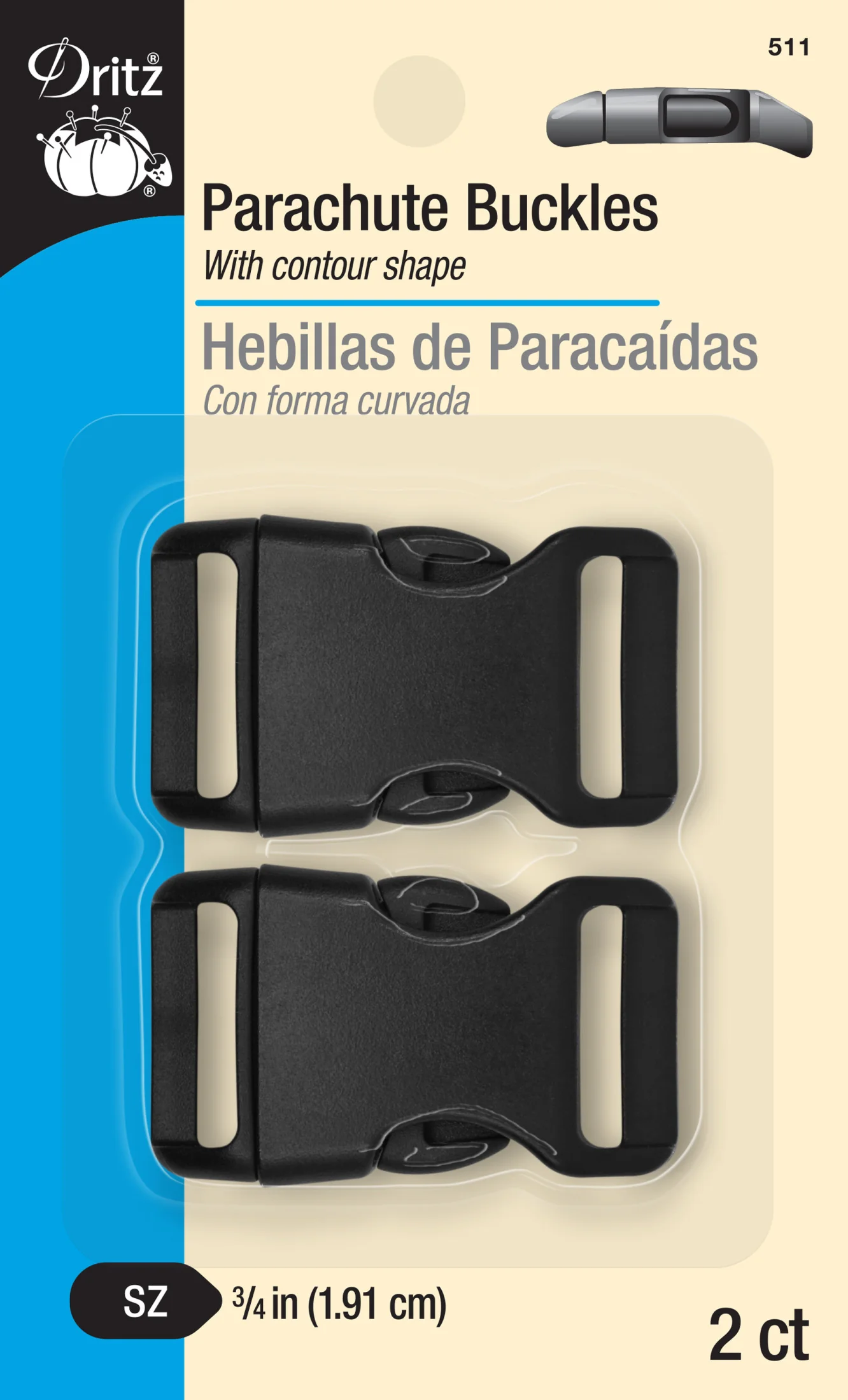 3/4" Parachute Buckles, Black, 2 pc