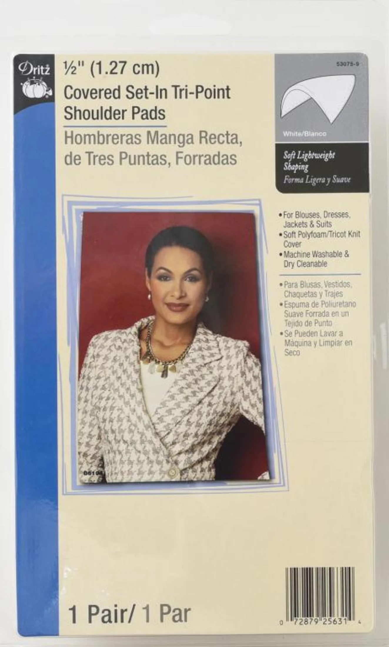 1/2" Covered Set-In Tri-Point Shoulder Pads, White