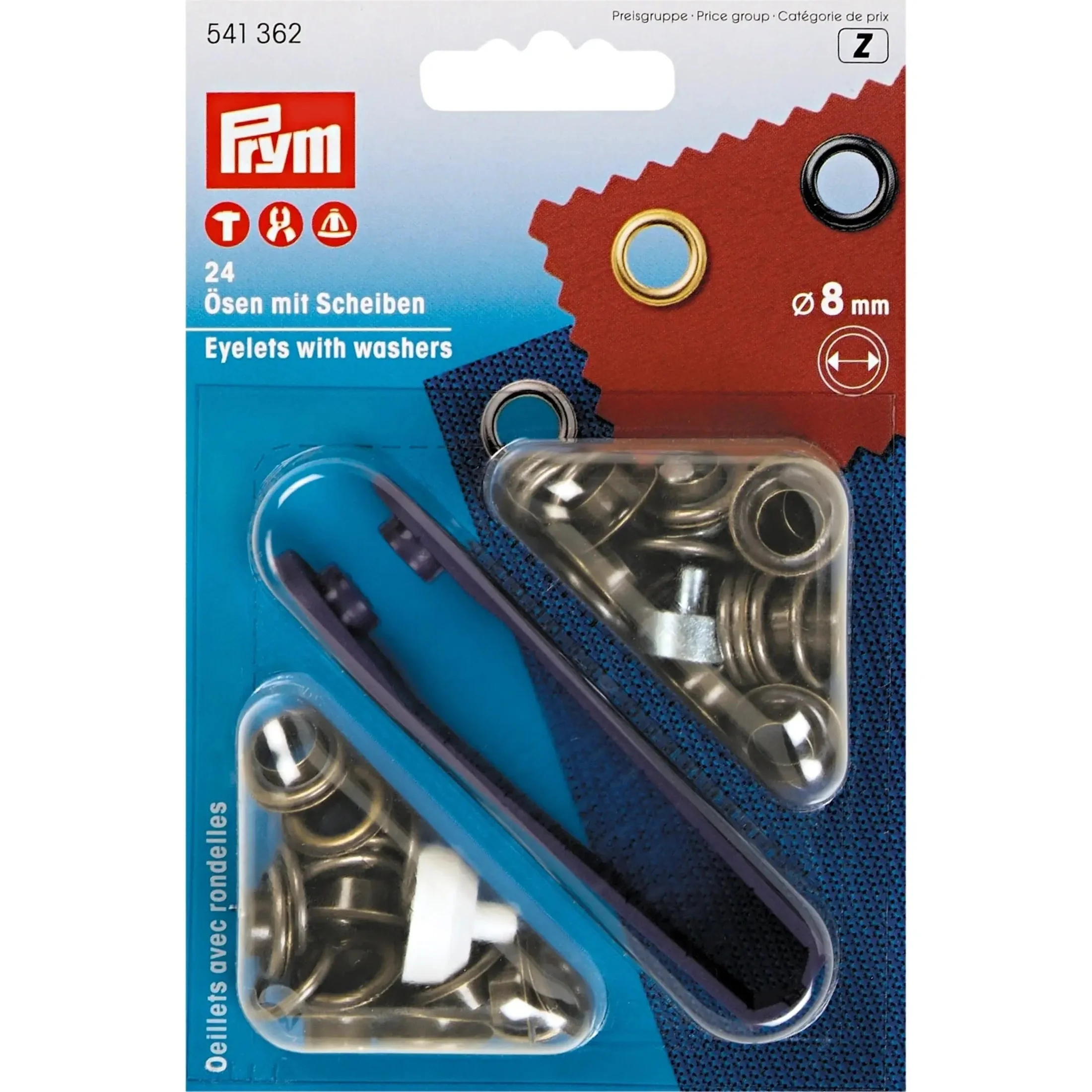 Eyelets with washers 8 mm antique brass with tools 24pc