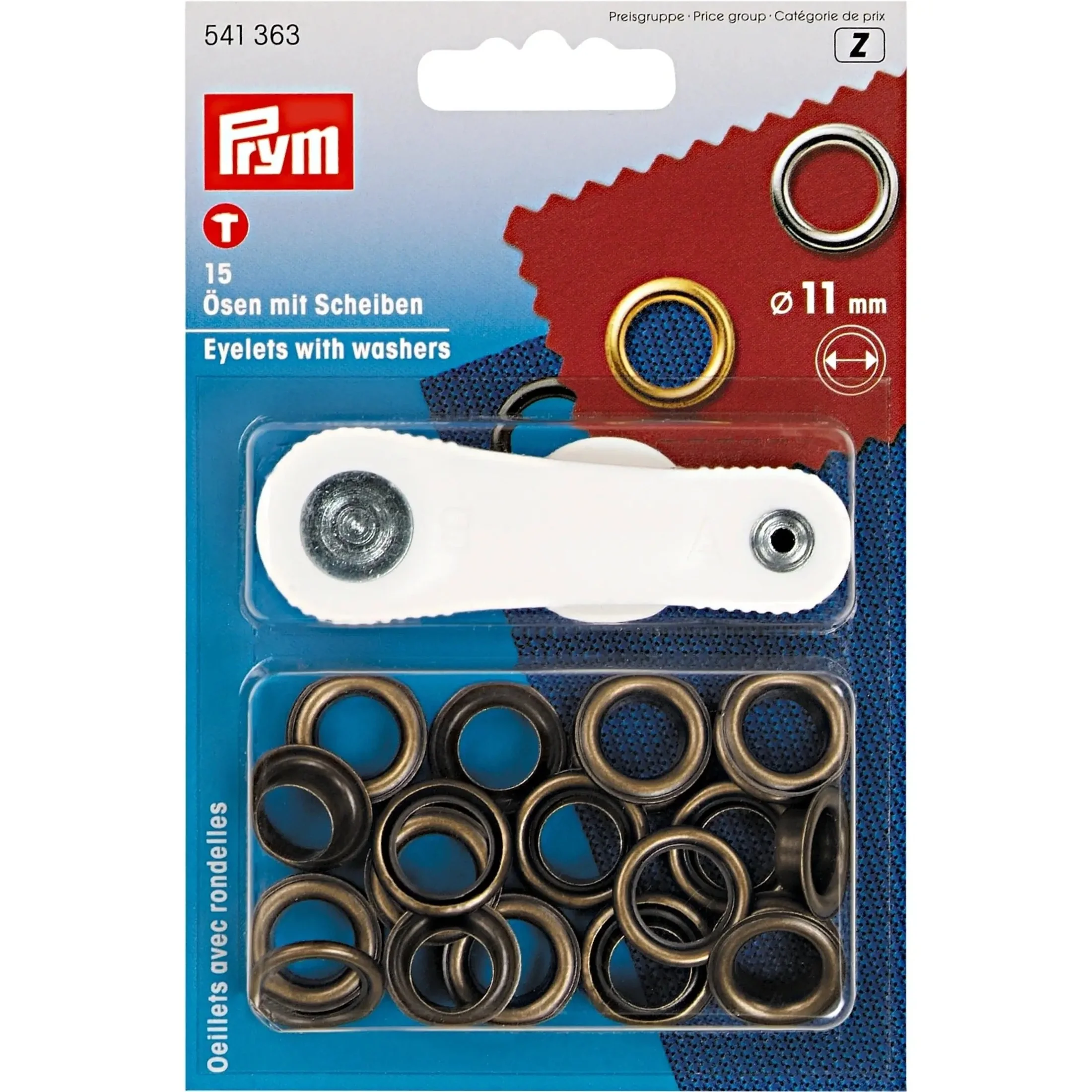 Eyelets with washers 11 mm antique brass with tools 15pc