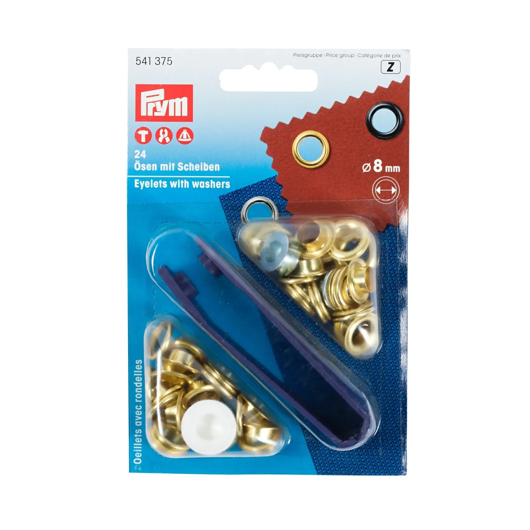 Eyelets with washers 8 mm gold with tools 24pc