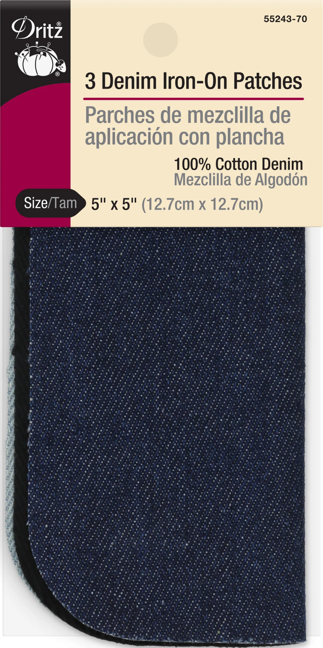 Denim Iron-On Patches, 5" x 5", Assorted, 3 pc