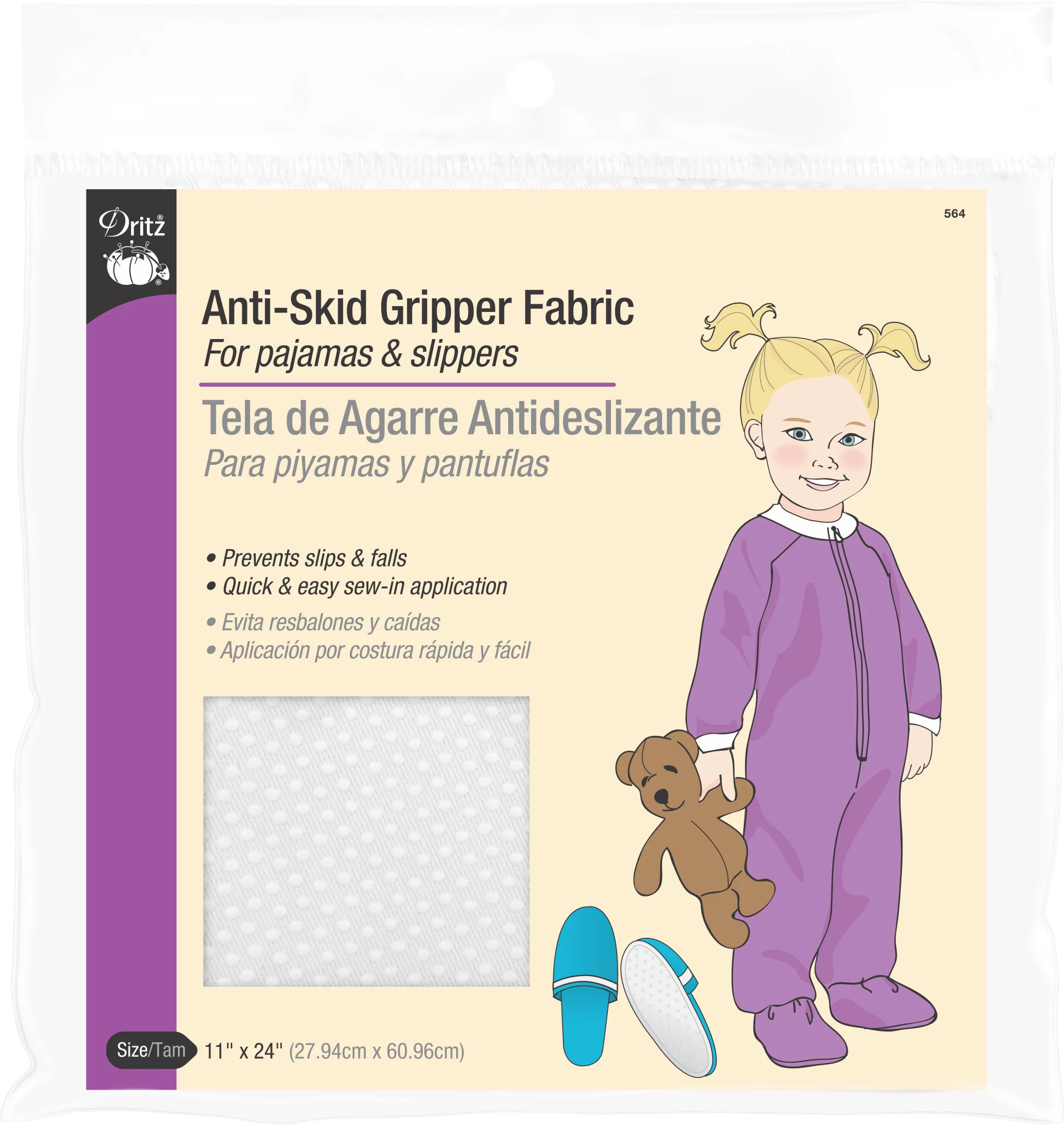 Anti-Skid Gripper Fabric, White, 11" x 24"
