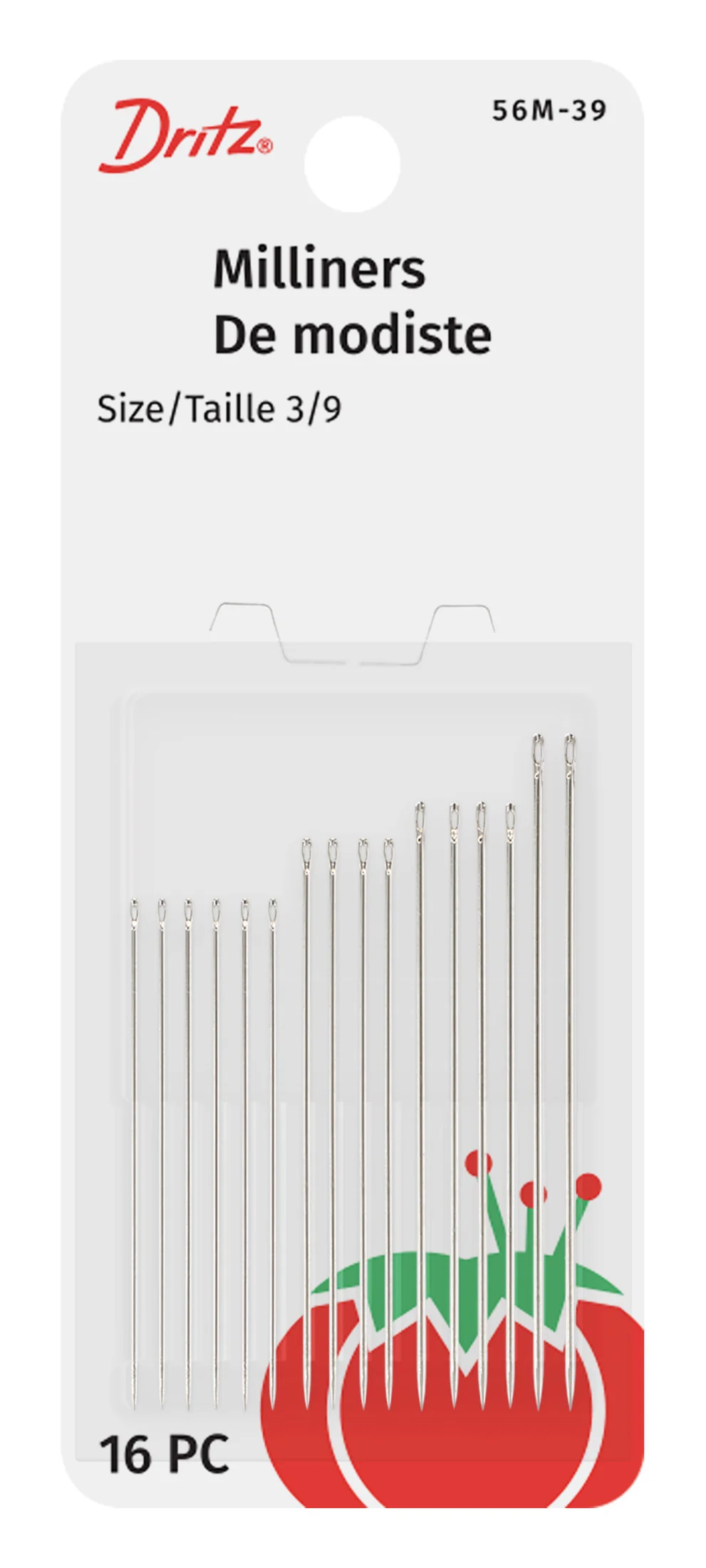 Milliners Hand Needles, Size 3/9, 16 pc