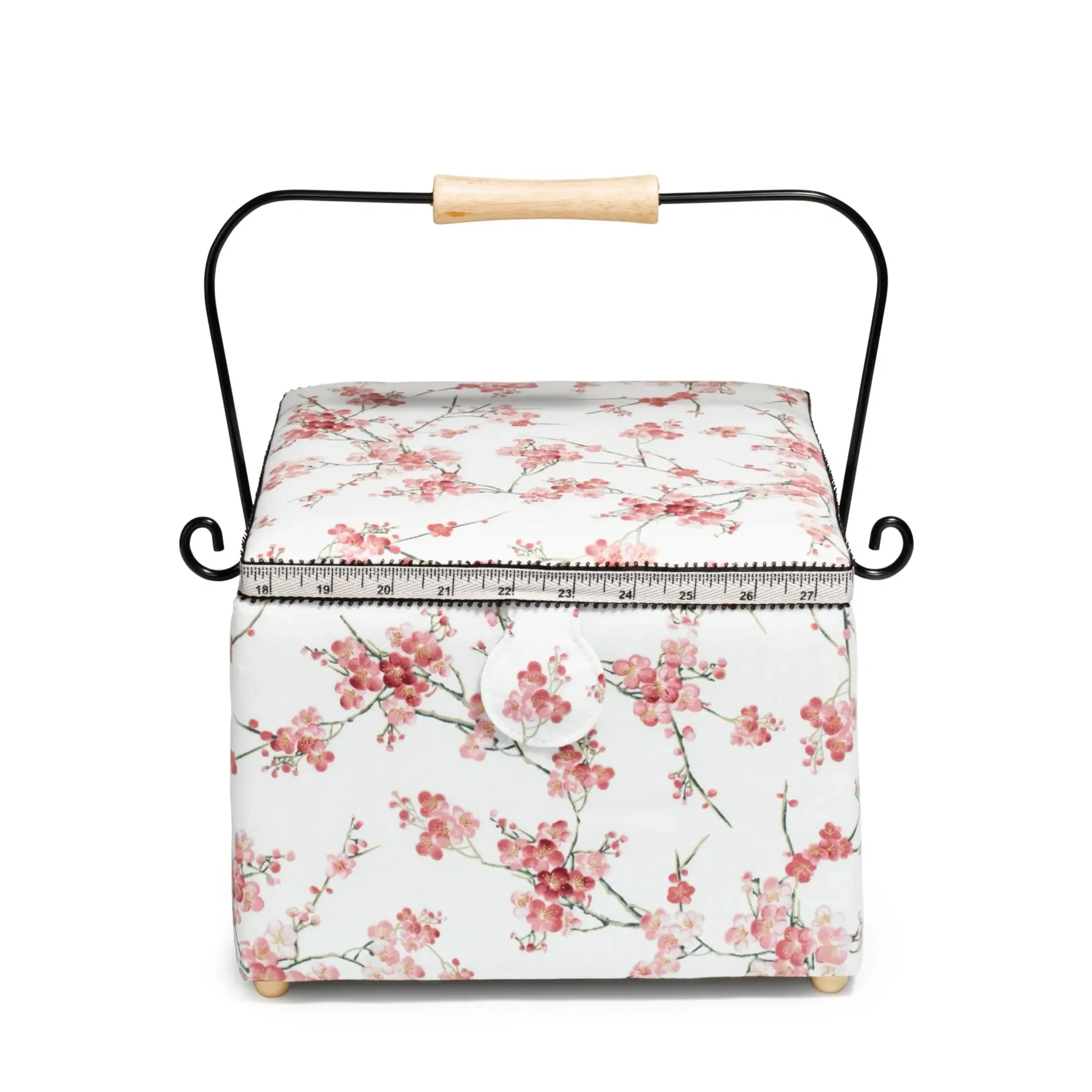 Square Sewing Basket, Large, White Floral