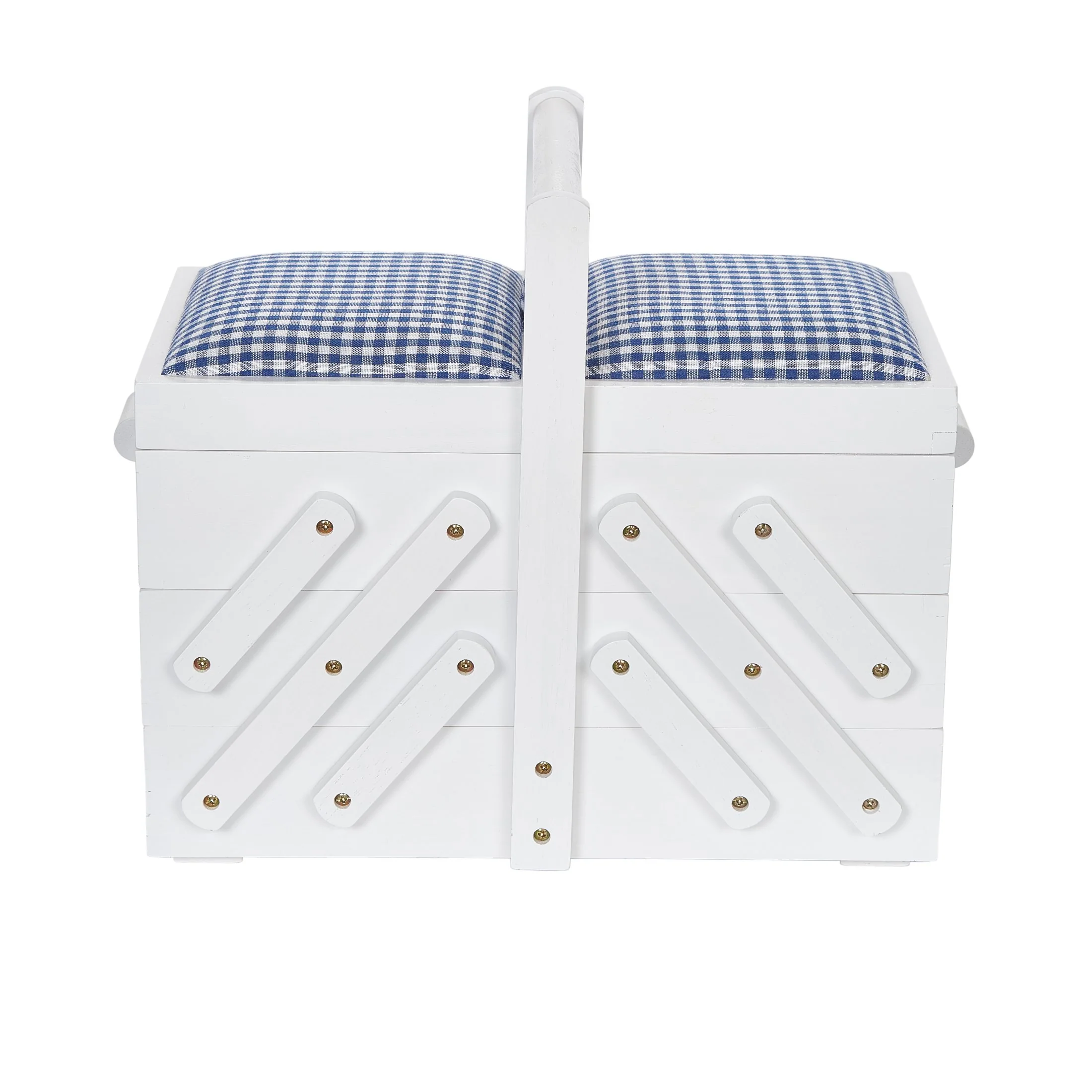 White Wood Sewing Box With Fabric