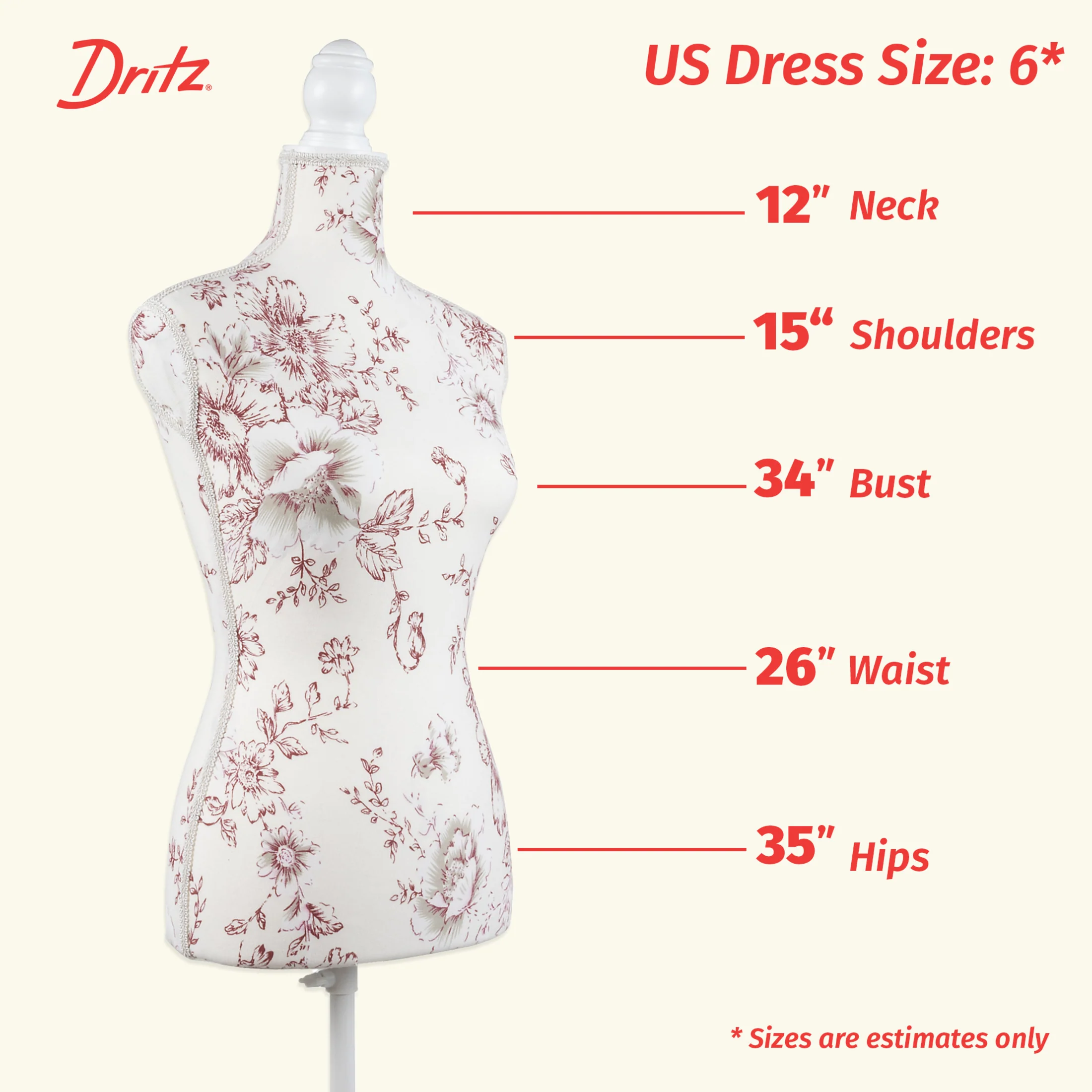 Dress Form Mannequin, Floral Print, US Size 6 - Image 3