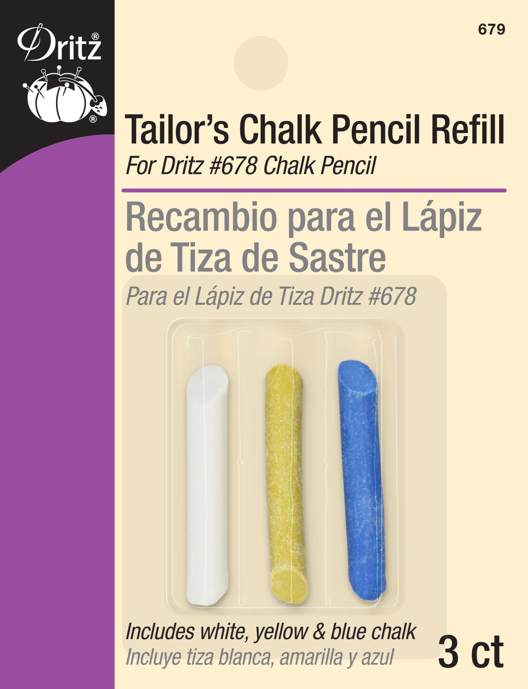 Tailors Chalk Pencil Refill, Assorted, 3 pc
