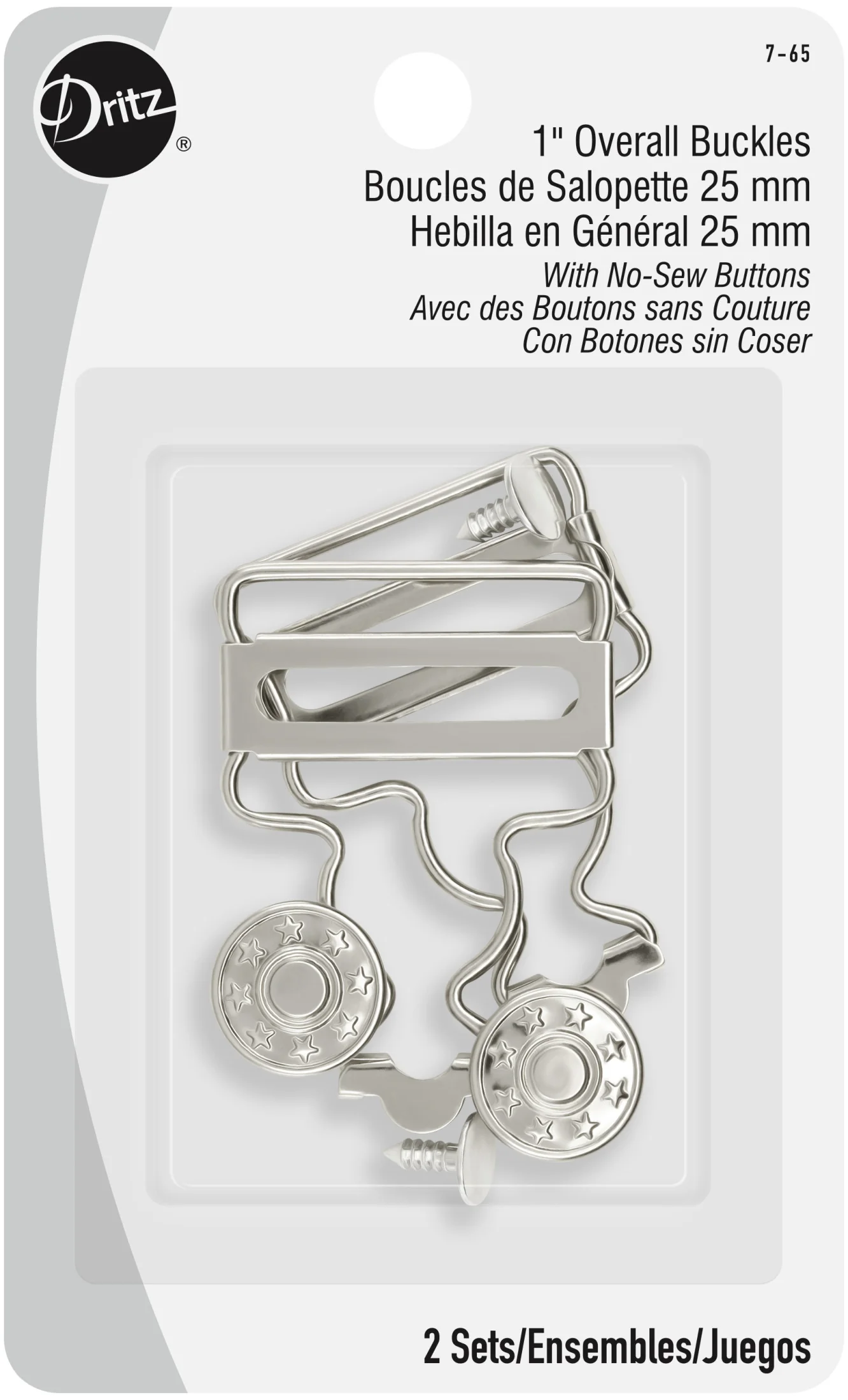 1" Overall Buckles with No-Sew Buttons, Nickel, 2 pc