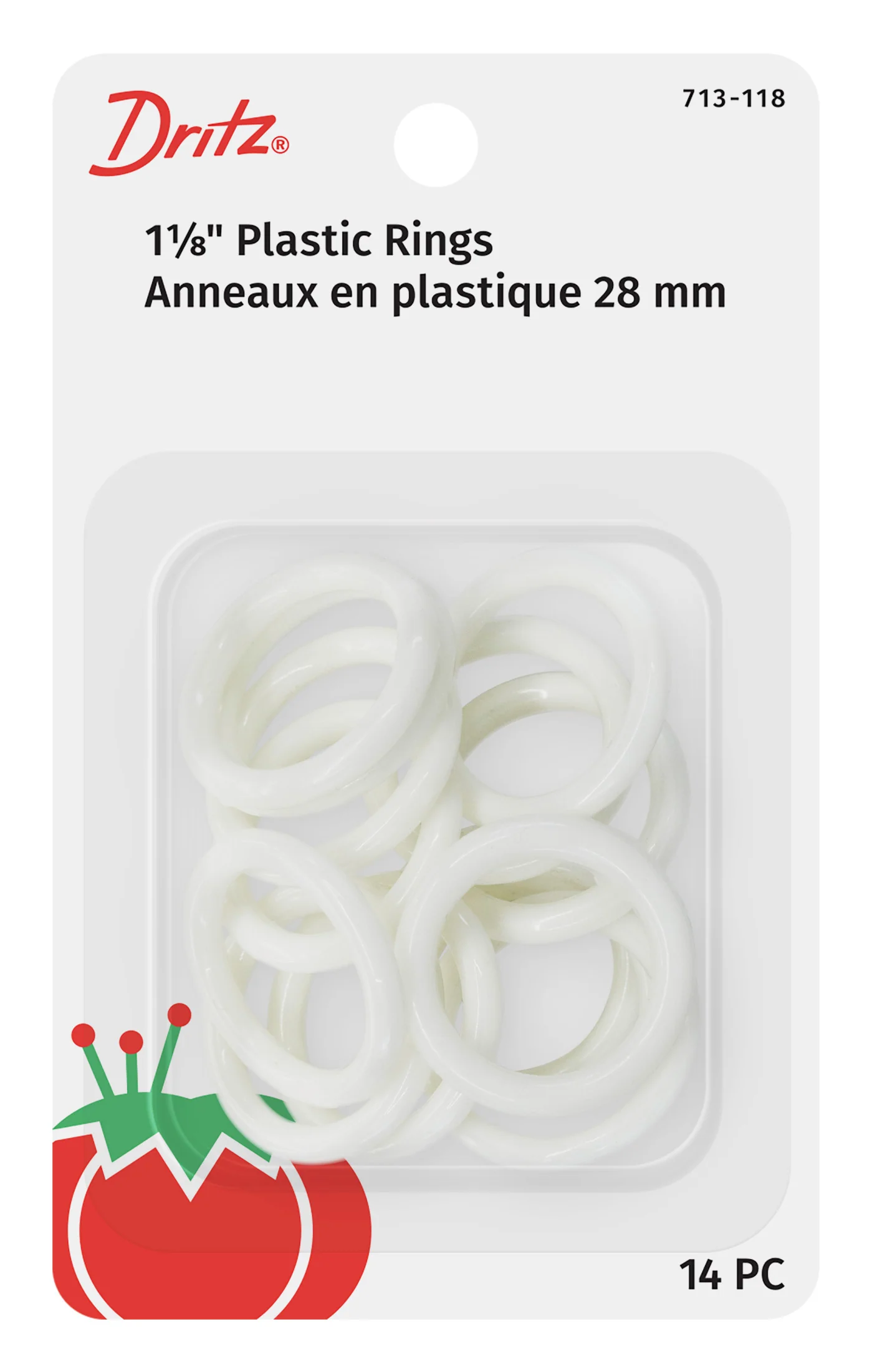 1-1/8" Plastic Rings, White, 14 pc