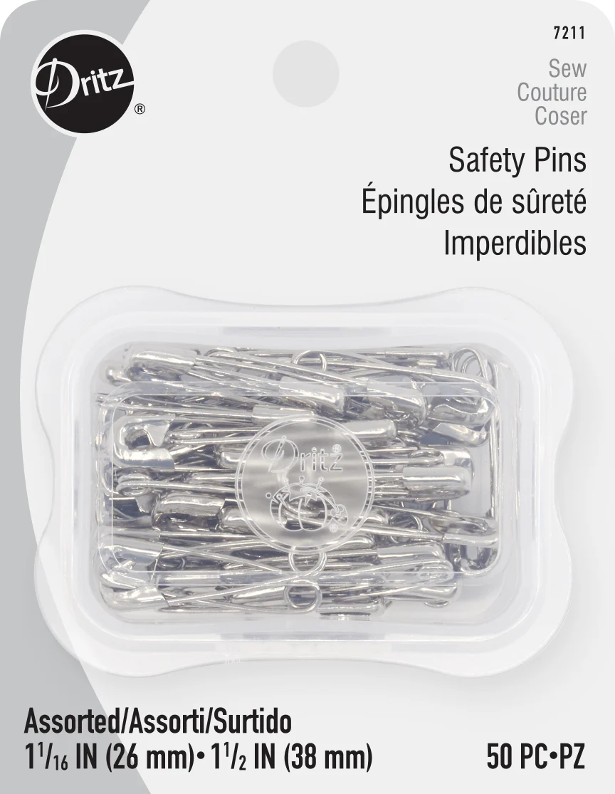 Safety Pins, Assorted Sizes, Nickel, 50 pc