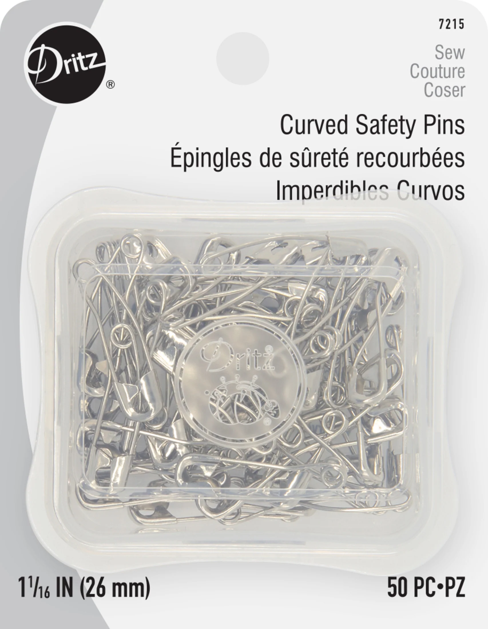 1-1/16" Curved Safety Pins, Nickel, 50 pc