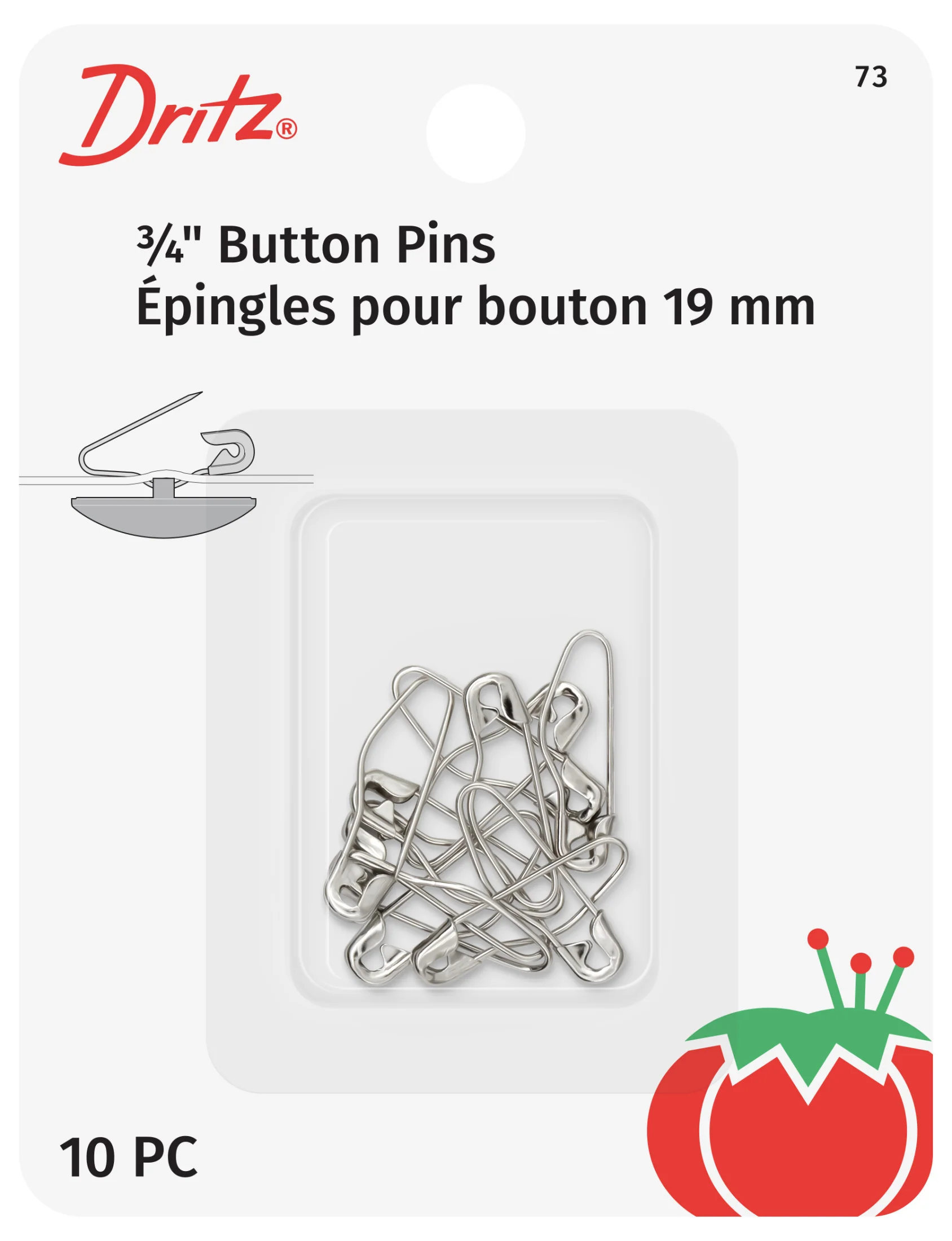 3/4" Button Pins, Nickel, 10 pc