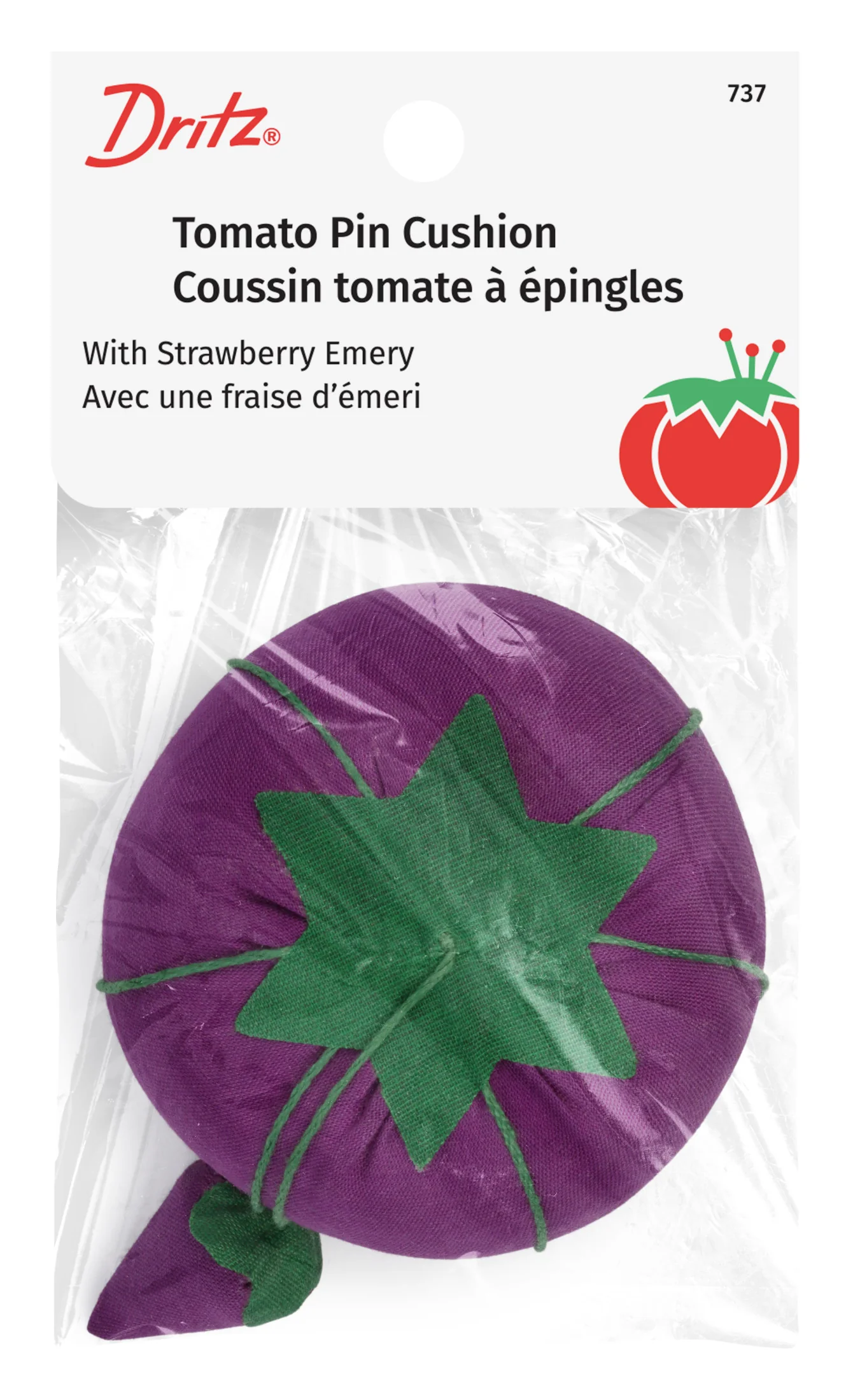 2-3/4" Tomato Pin Cushion with Strawberry Emery, Assorted Colors