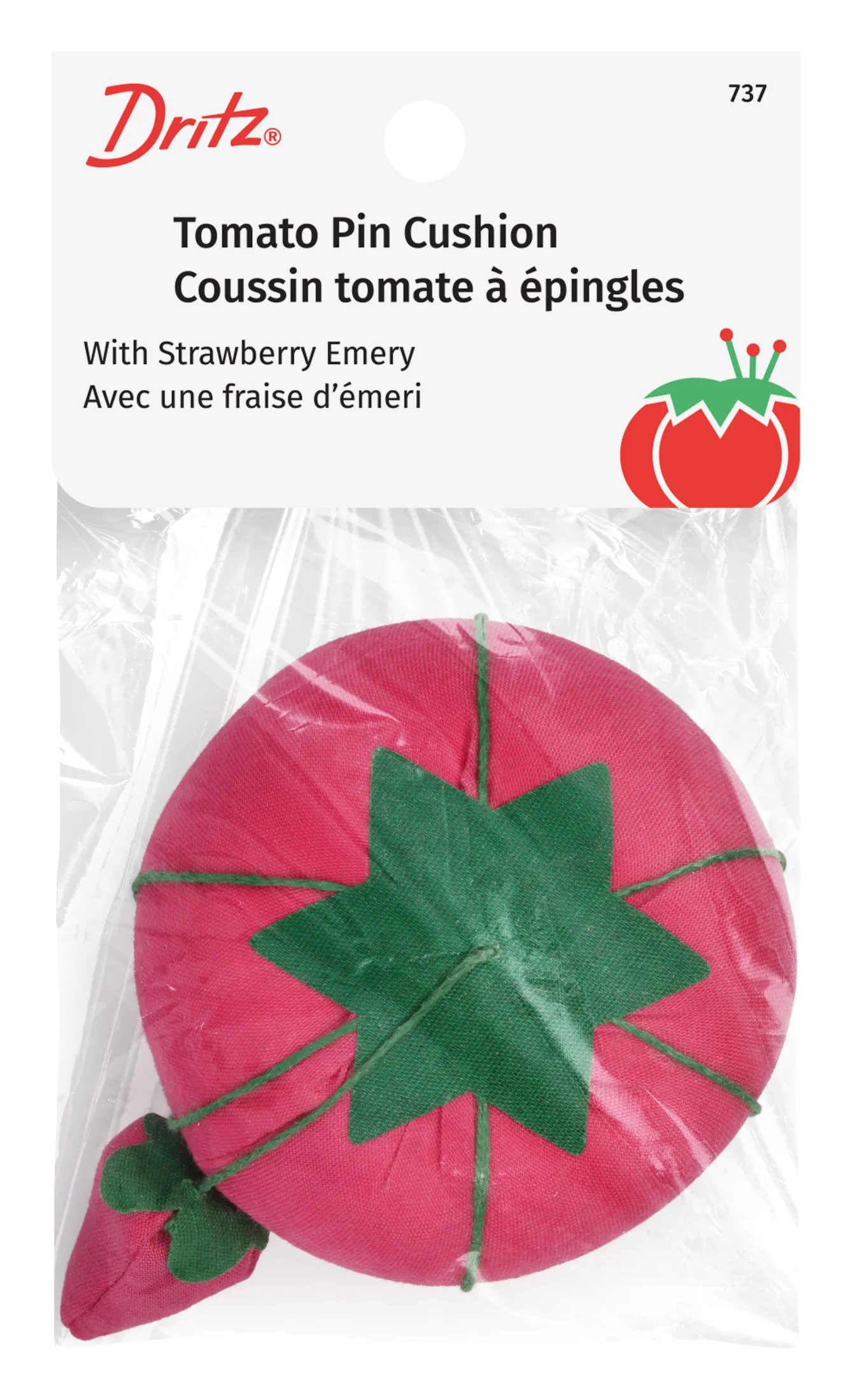 2-3/4" Tomato Pin Cushion with Strawberry Emery, Assorted Colors - Image 3