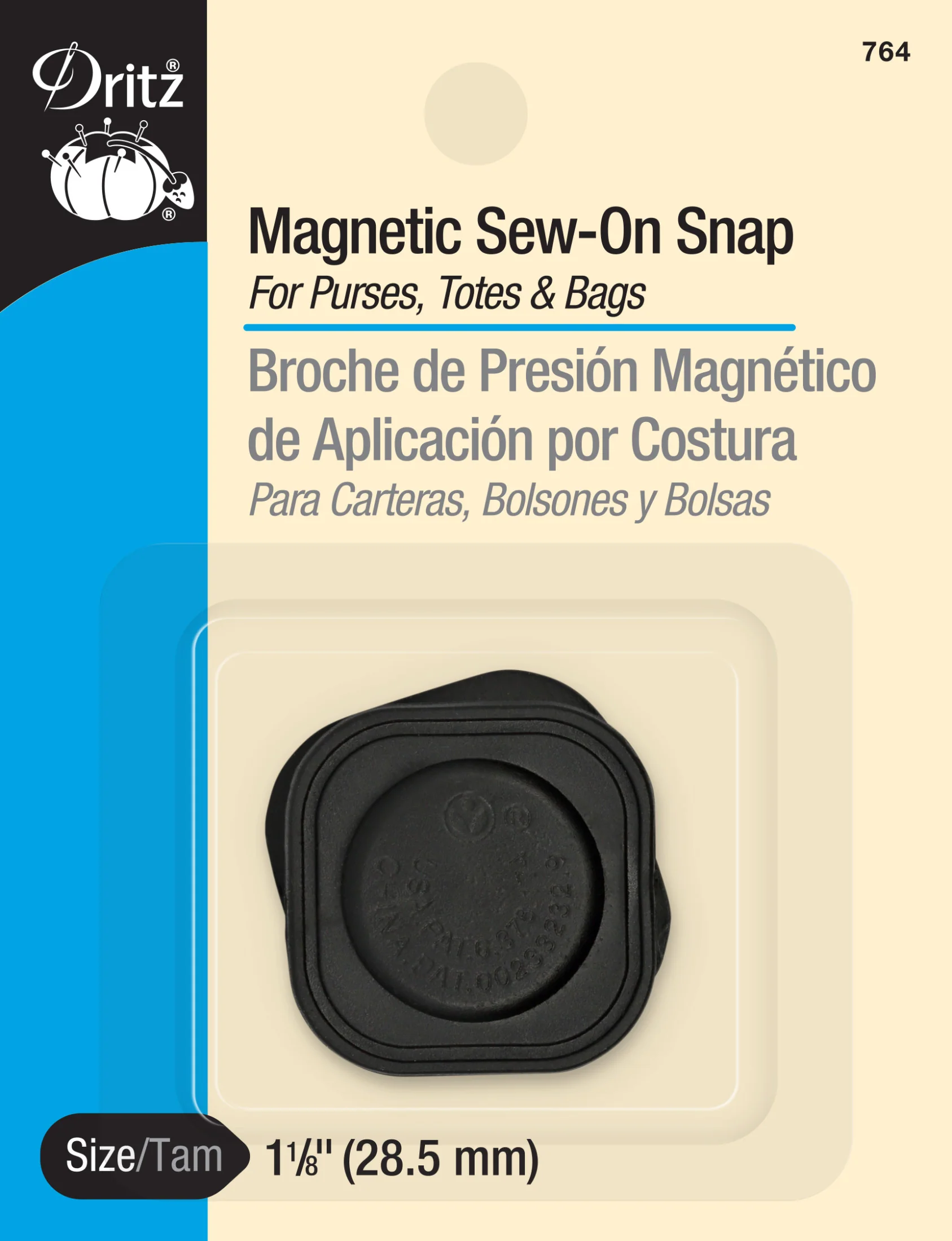 Magnetic Square Sew-On Snap, 1 Set, Black
