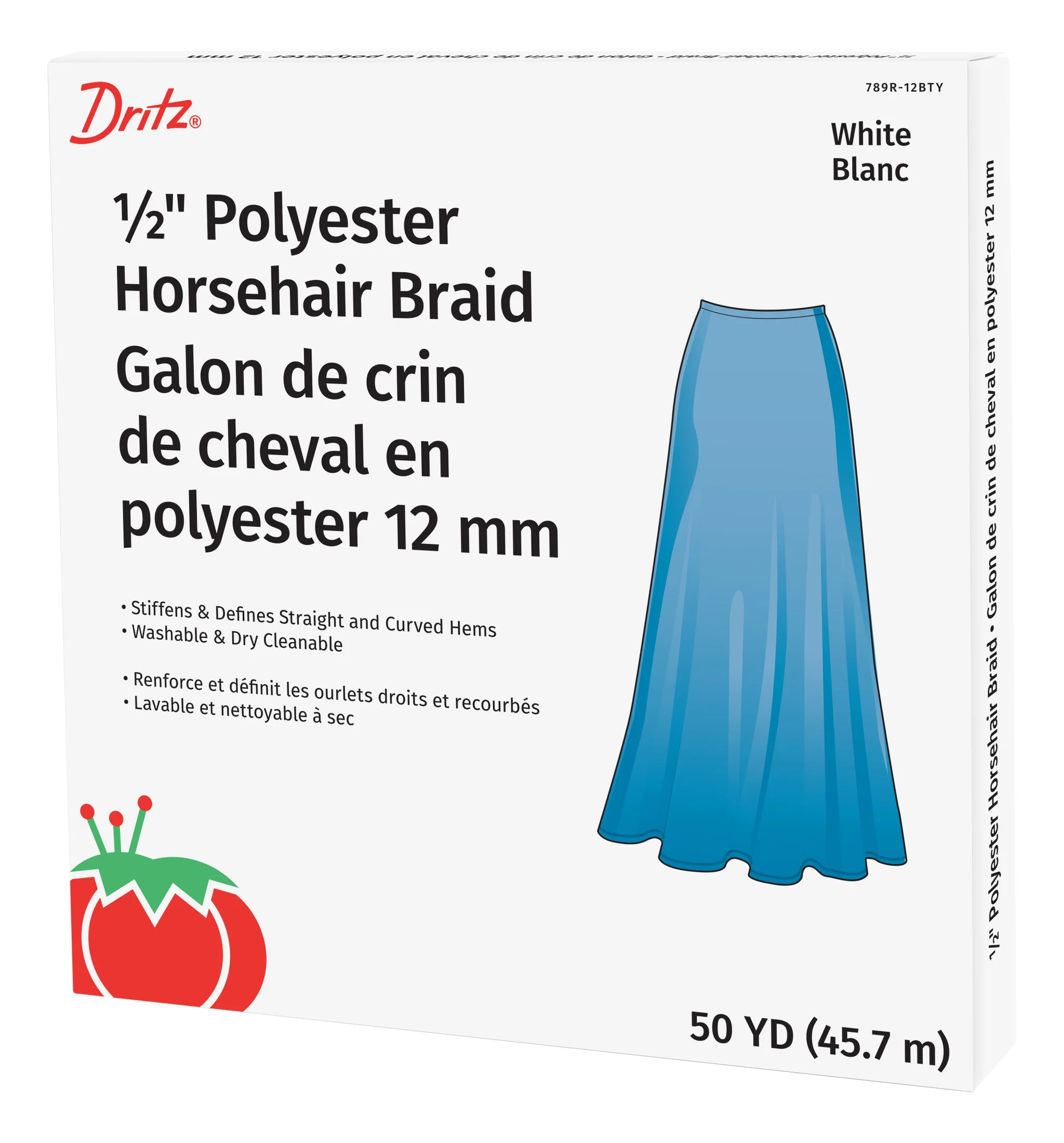 1/2" Polyester Horsehair Braid, White, 50 yd
