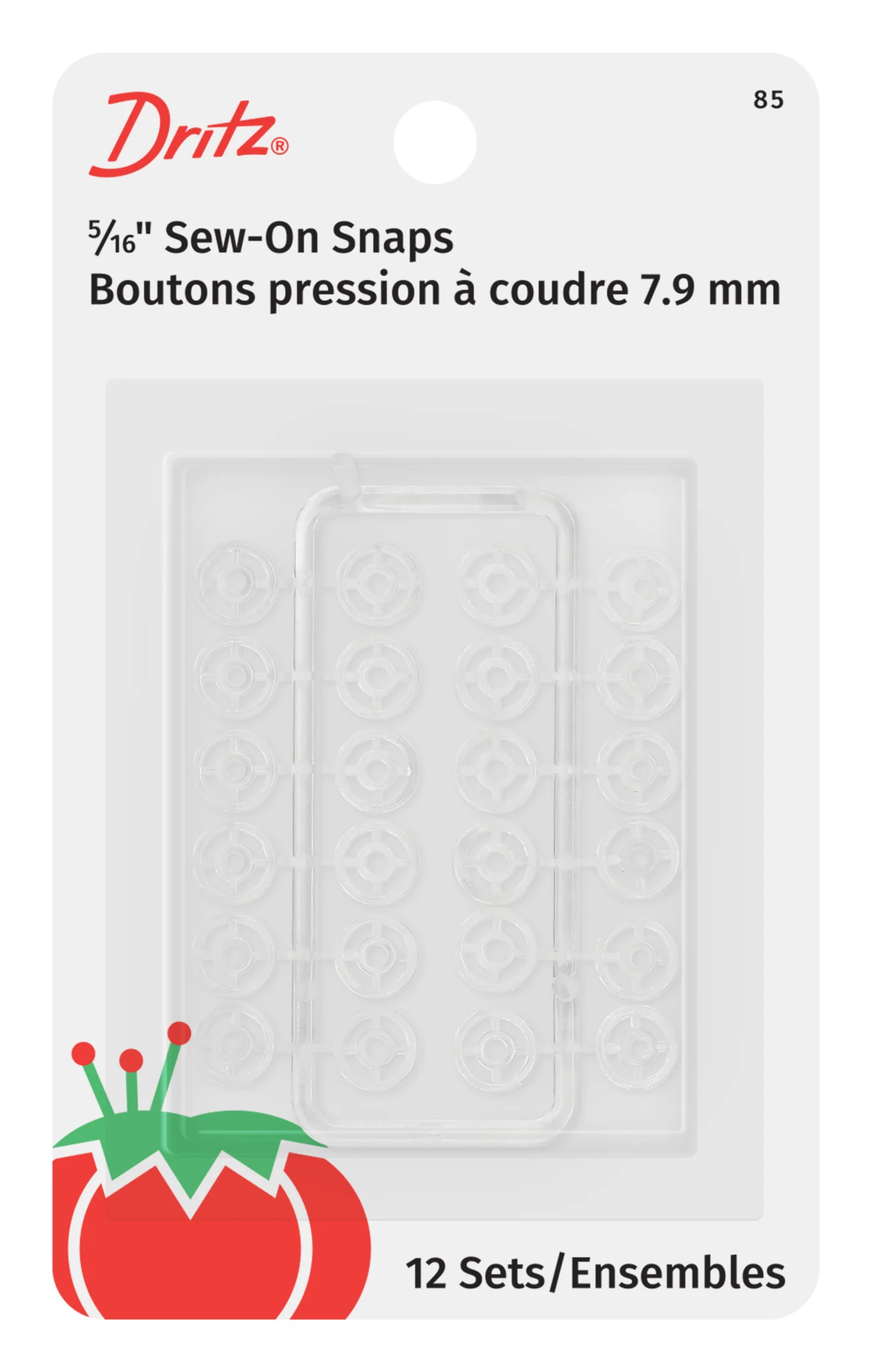 5/16" Sew-On Snaps, 12 Sets, Clear