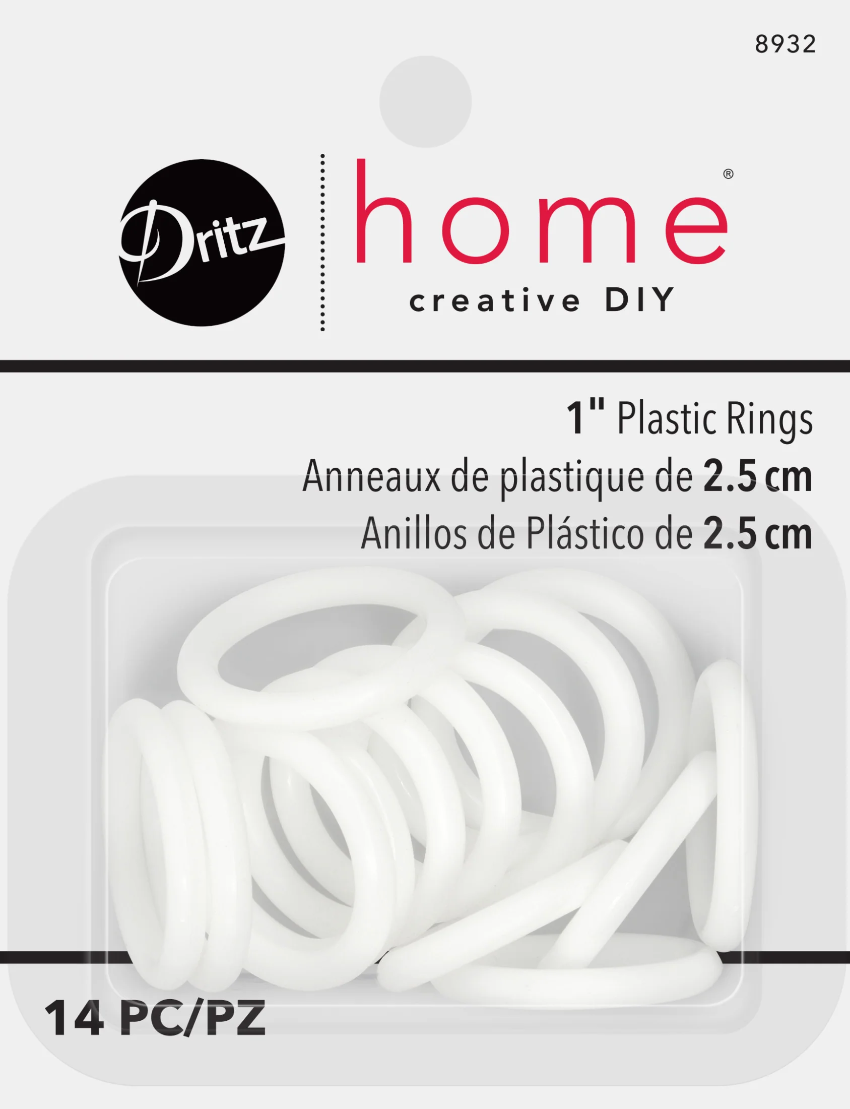 1" Plastic Rings, White, 14 pc