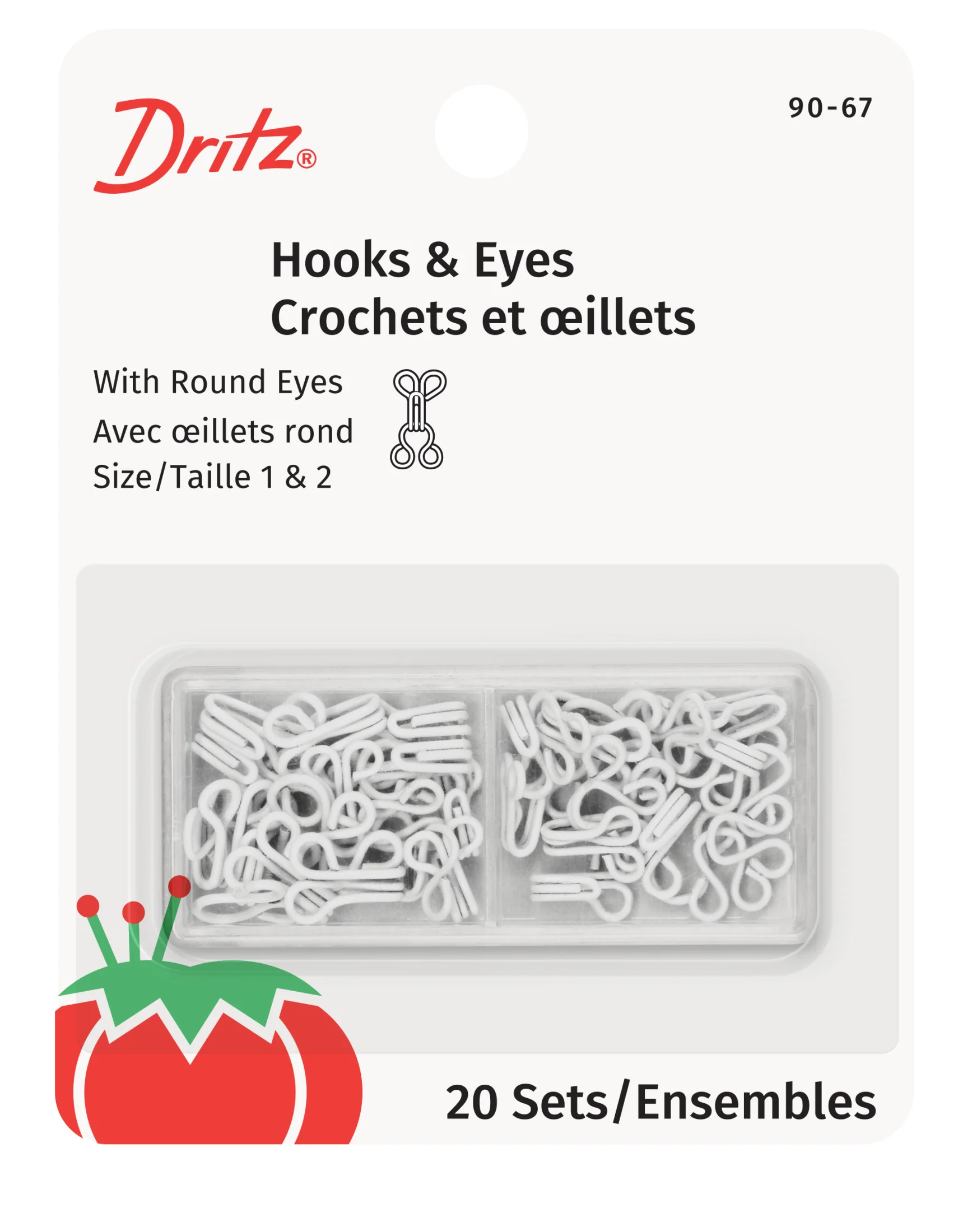 Hooks & Eyes, 20 pc, White