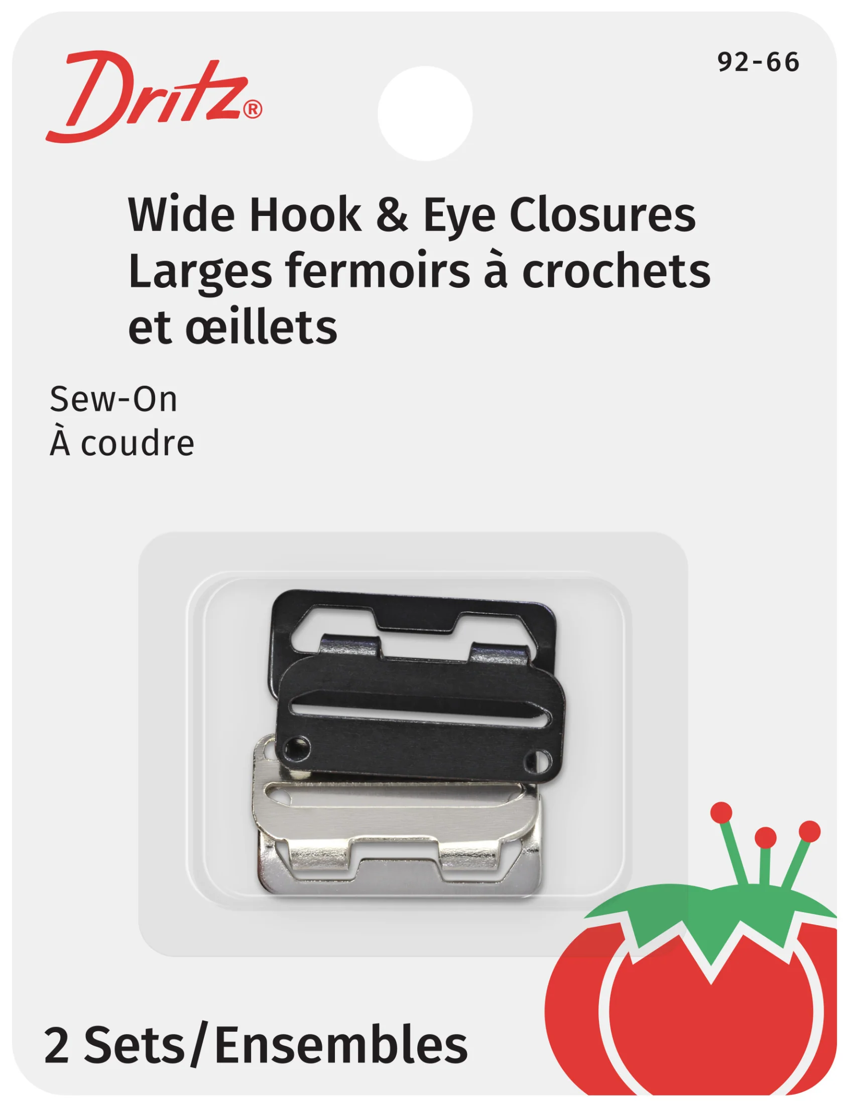 Sew-On Wide Hook & Eye Closures, 2 pc, Nickel