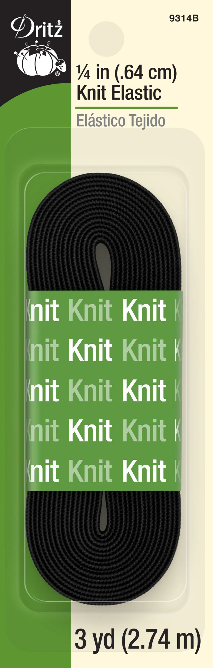 1/4" Knit Elastic, Black, 3 yd