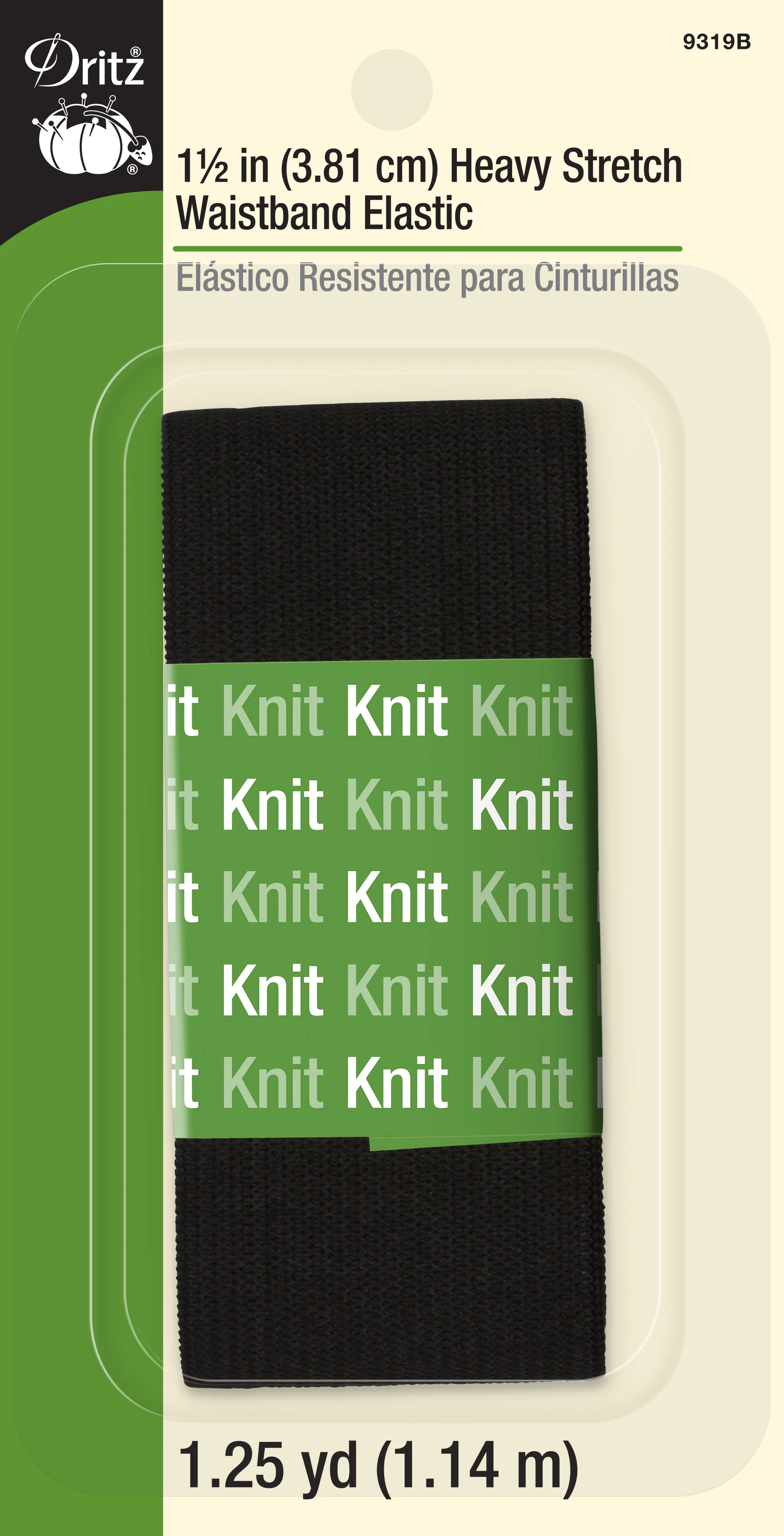 1-1/2" Heavy Stretch Waistband Elastic, Black, 1-1/4 yd